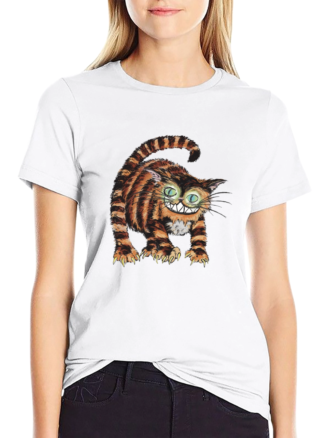 Grinning Cheshire Cat Graphic Tee - Black Cotton T-Shirt