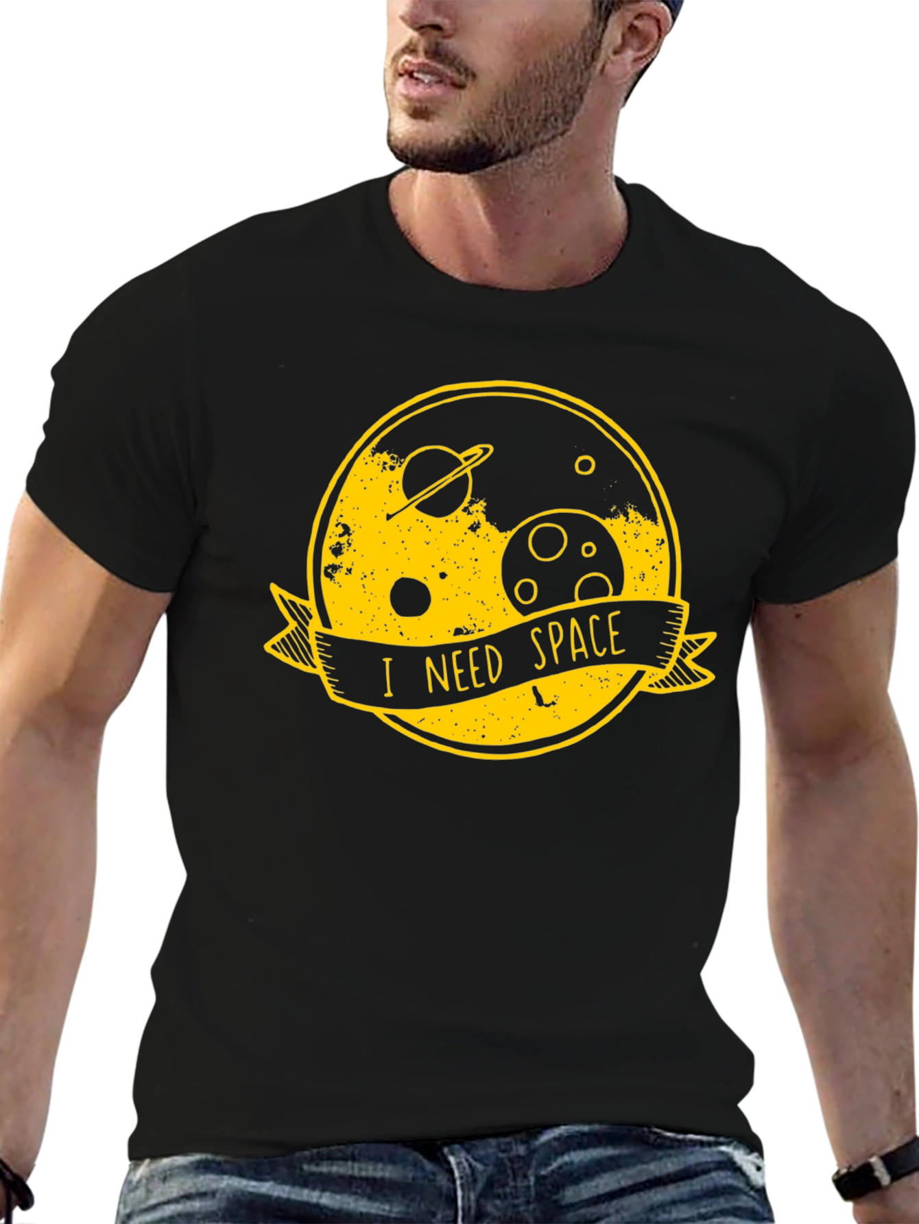 I Need Space Graphic Tee - Black Cotton T-Shirt