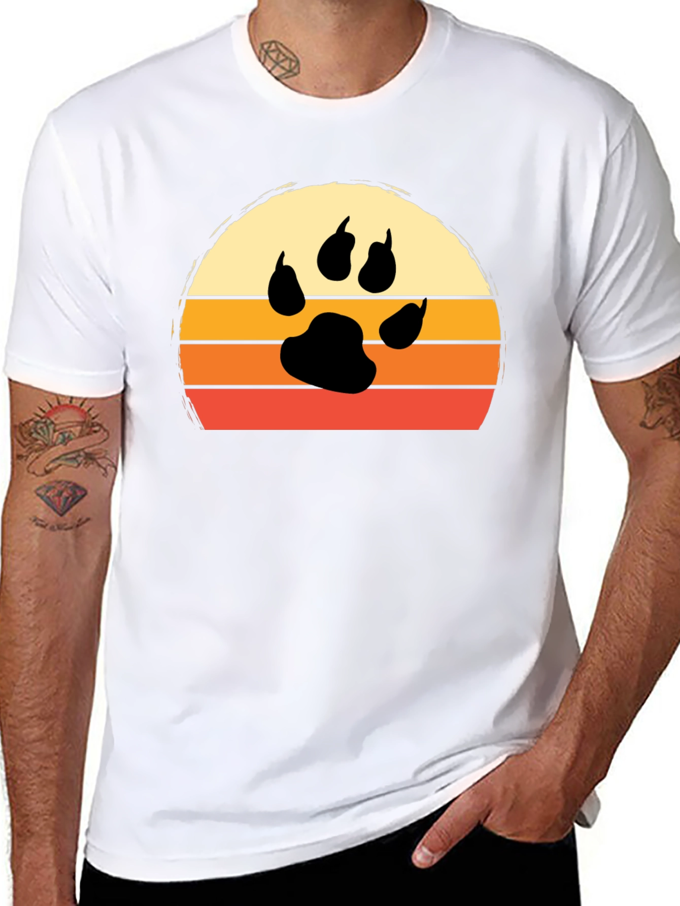 Retro Sunset Paw Print T-Shirt