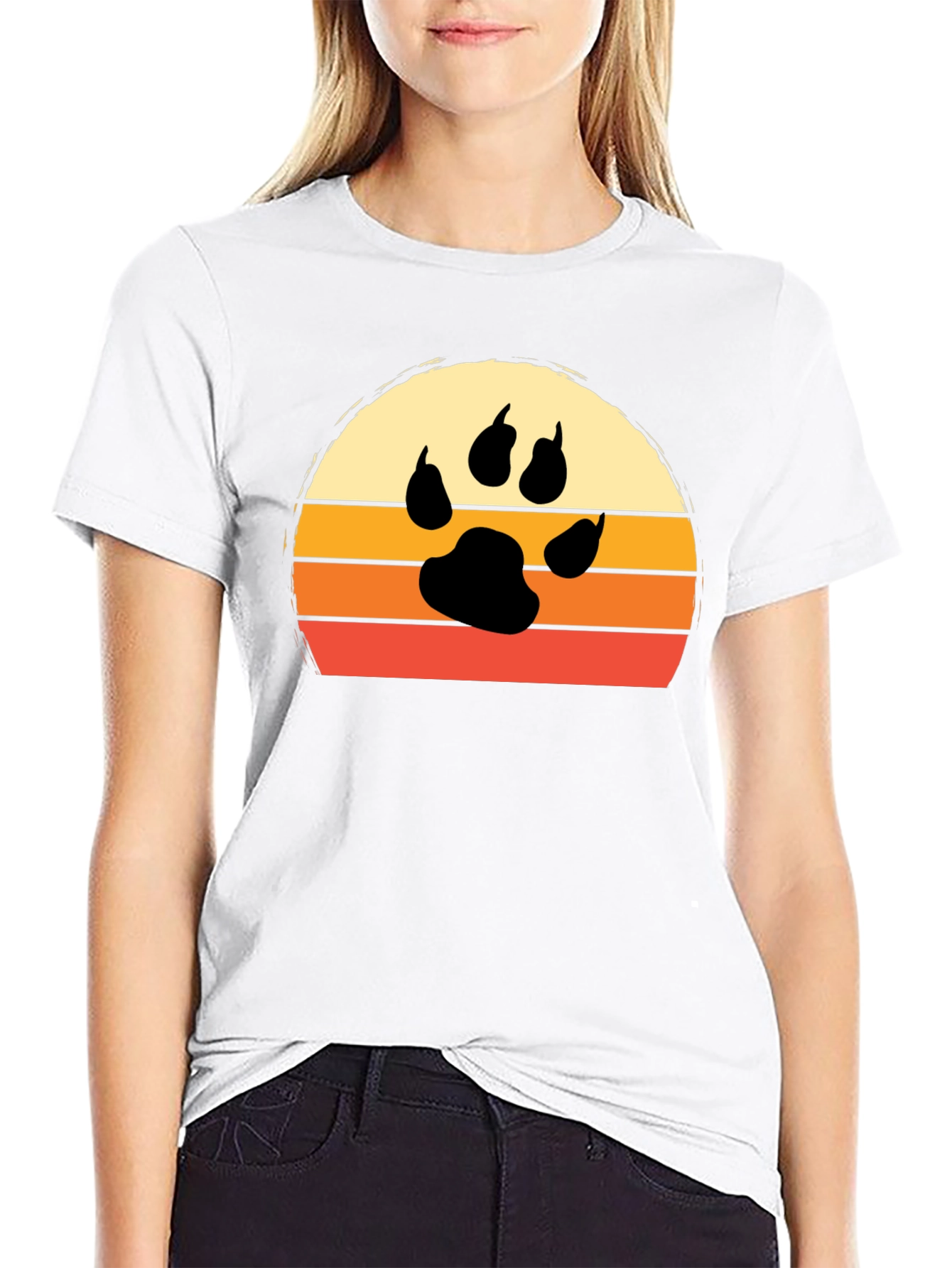 Retro Sunset Paw Print T-Shirt