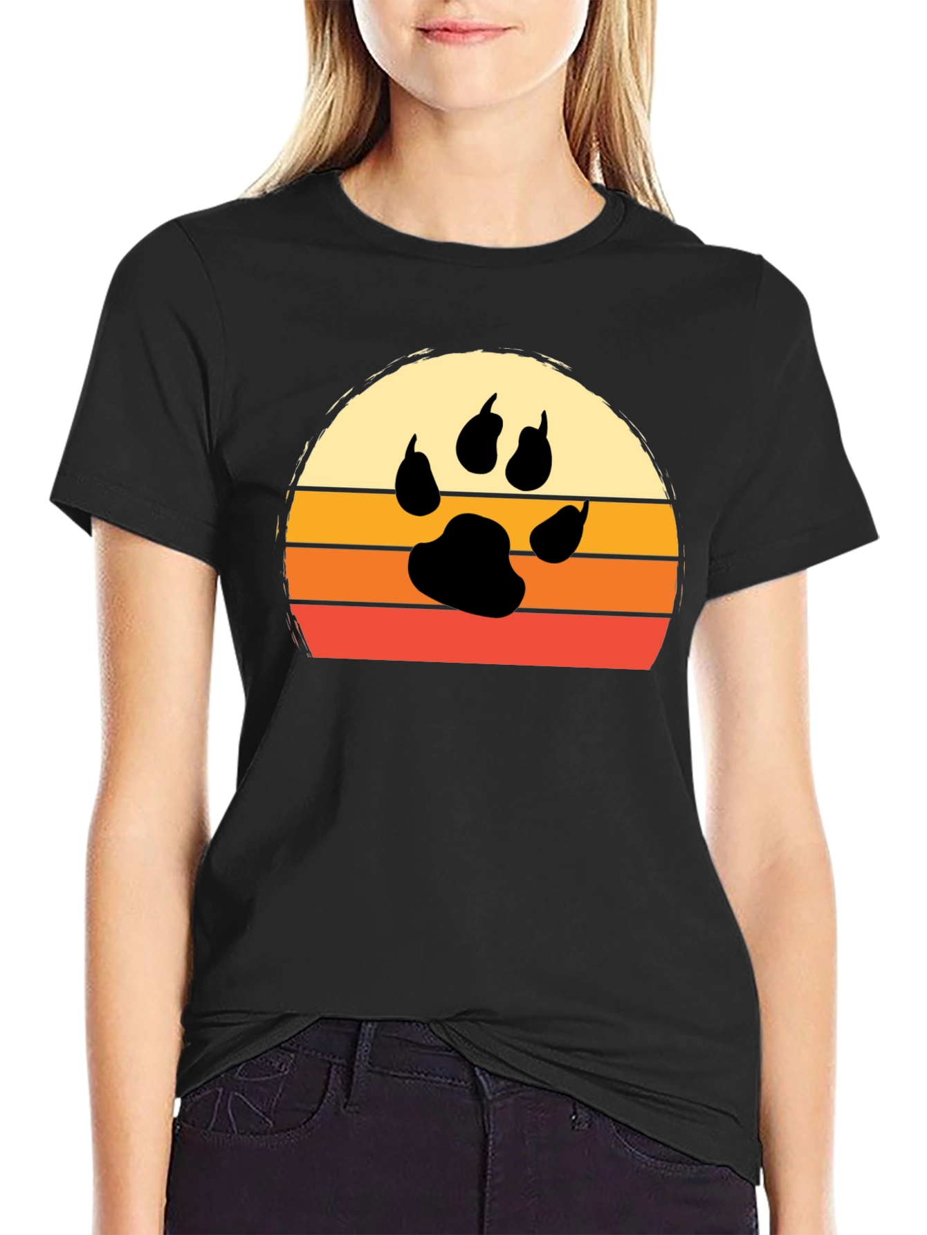 Retro Sunset Paw Print T-Shirt