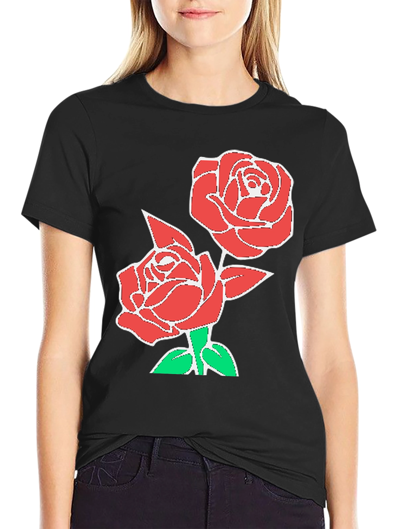 Black Rose Graphic T-Shirt - Stylish Floral Design