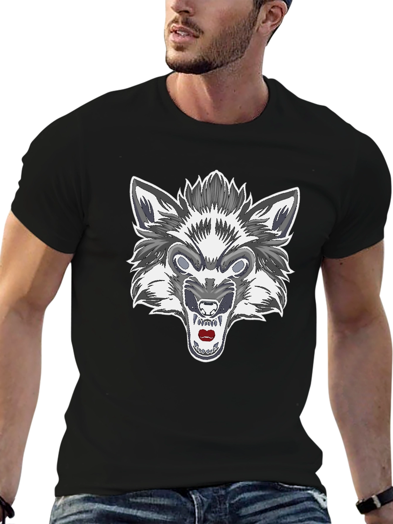 Mens Black Wolf Graphic Tee