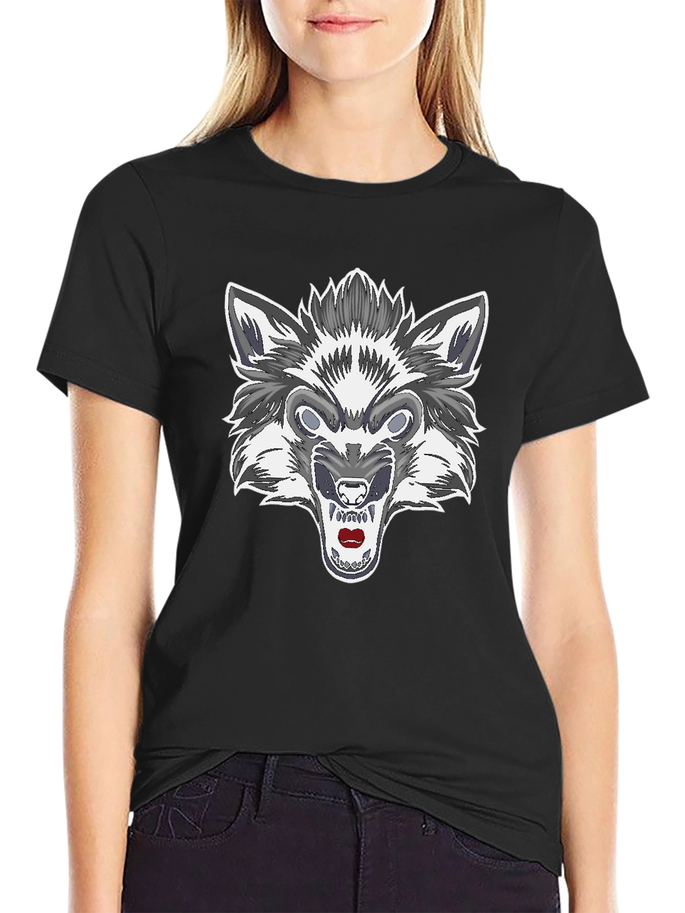 Mens Black Wolf Graphic Tee