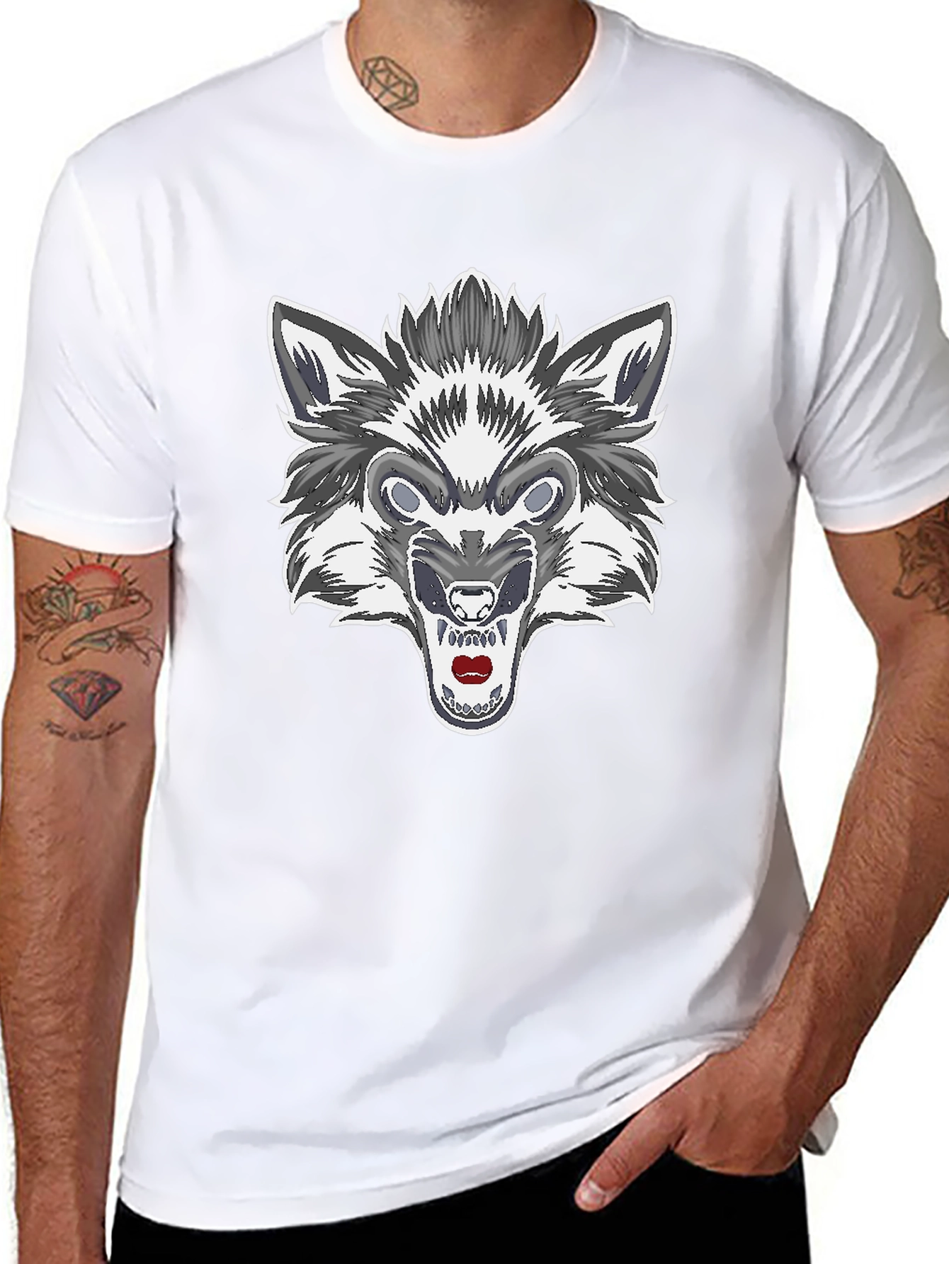 Mens Black Wolf Graphic Tee