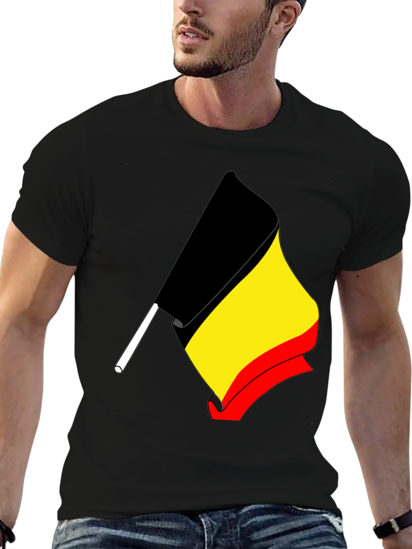 Belgium Flag Graphic Tee - Black Cotton T-Shirt