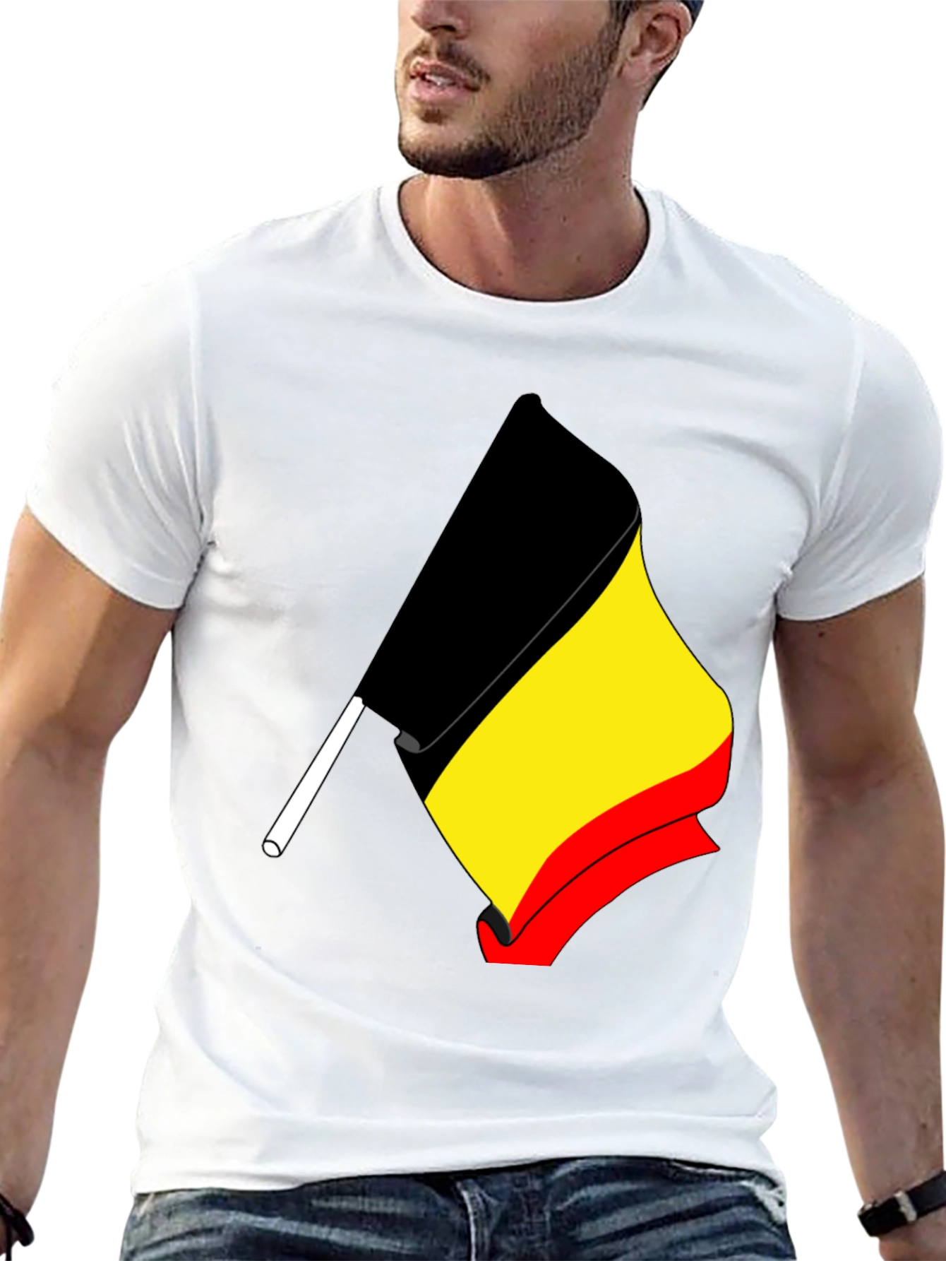 Belgium Flag Graphic Tee - Black Cotton T-Shirt