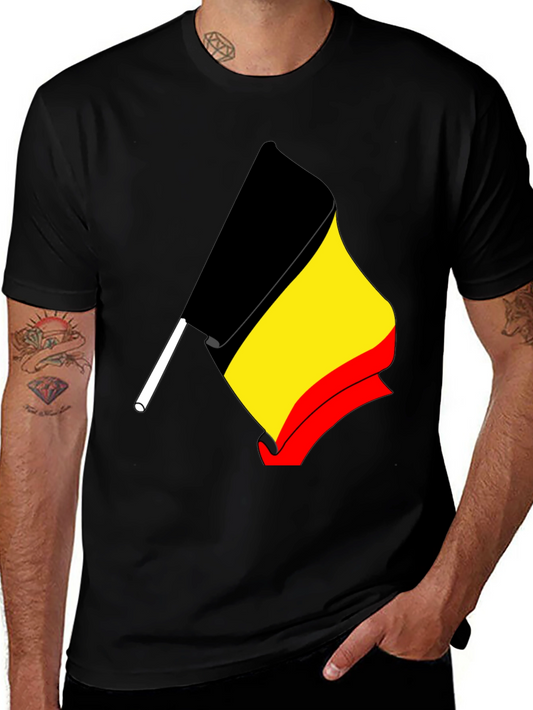 Belgium Flag Graphic Tee - Black Cotton T-Shirt