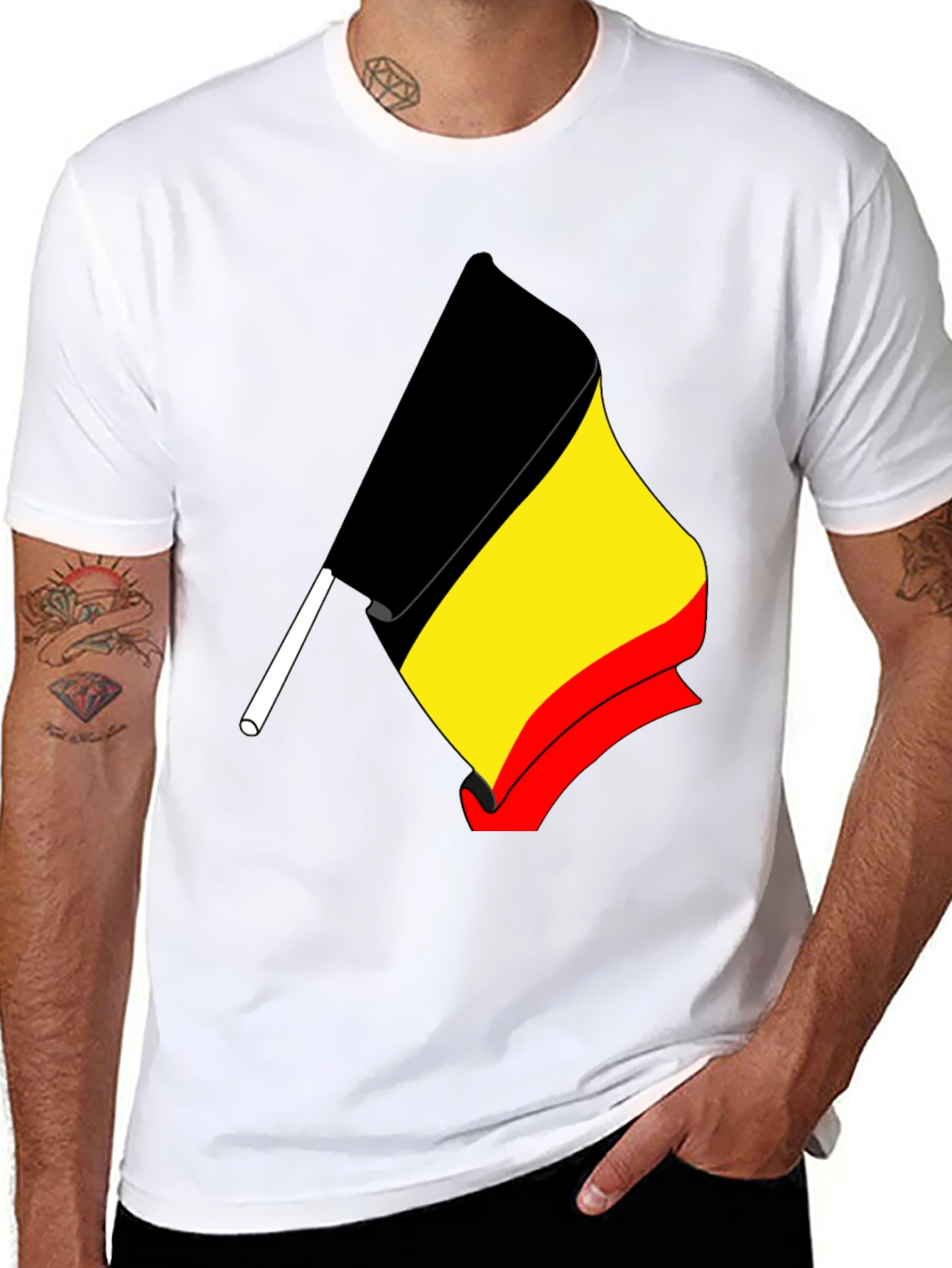 Belgium Flag Graphic Tee - Black Cotton T-Shirt