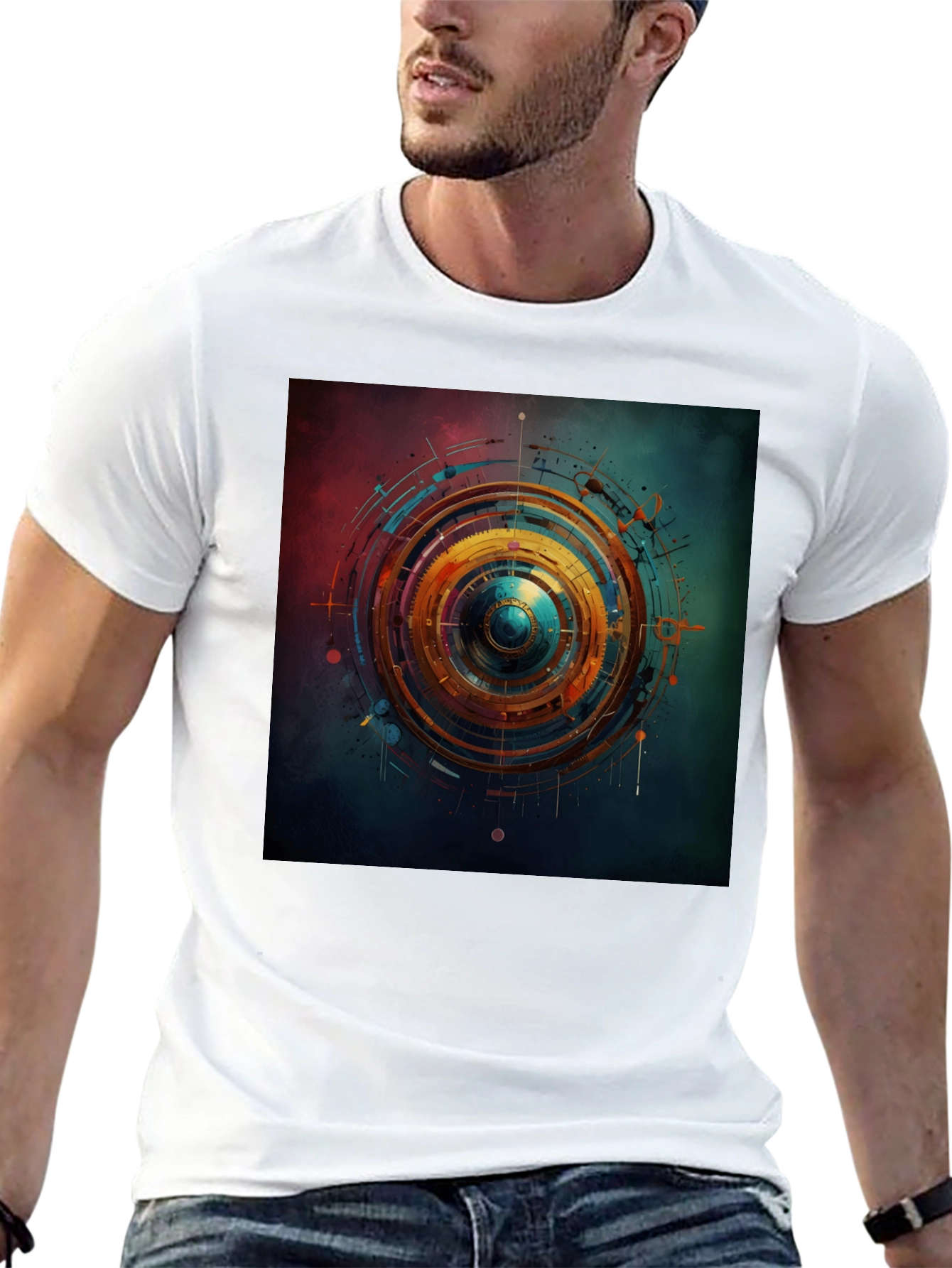 Abstract Geometric Print Black T-Shirt