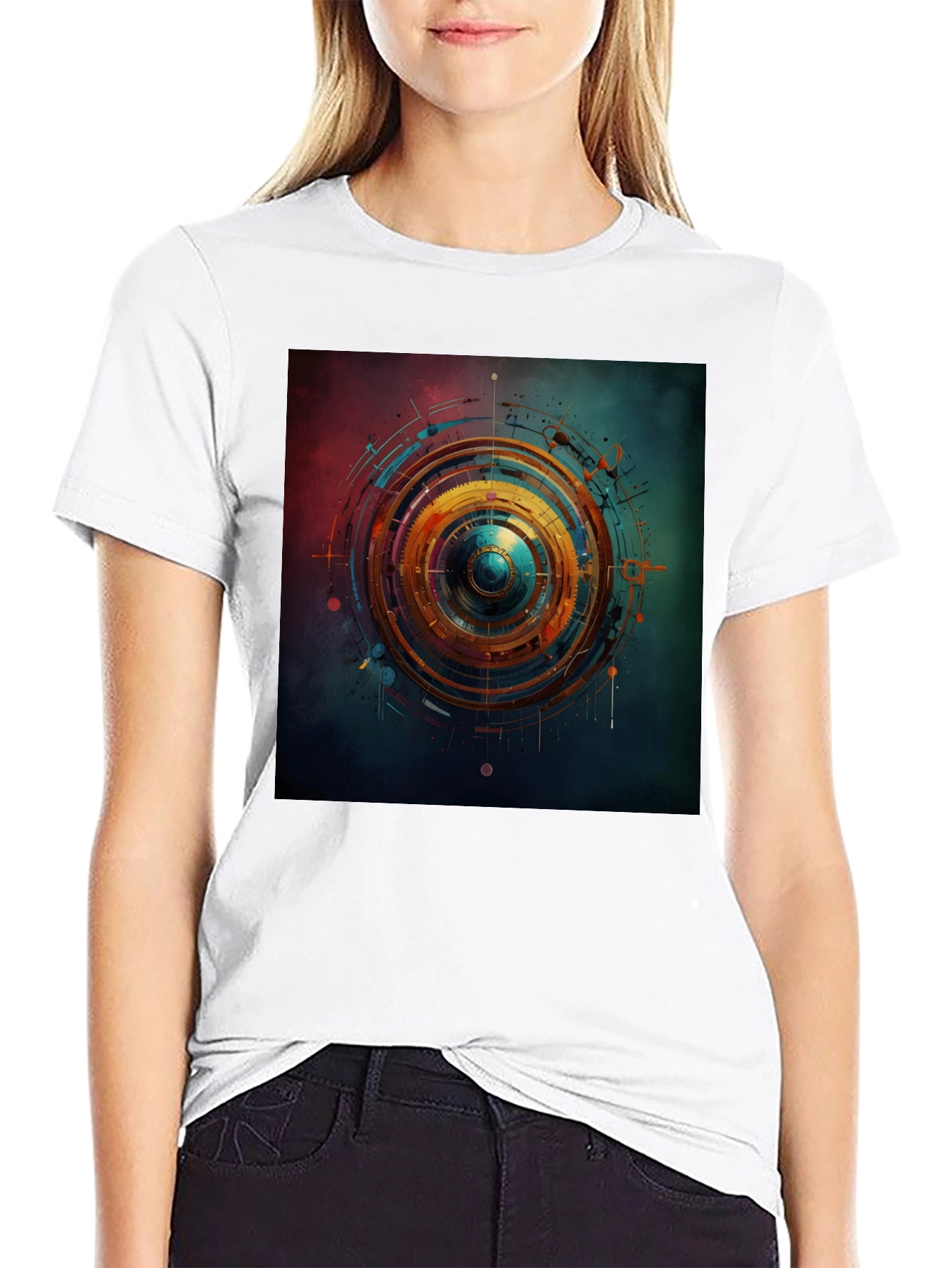 Abstract Geometric Print Black T-Shirt