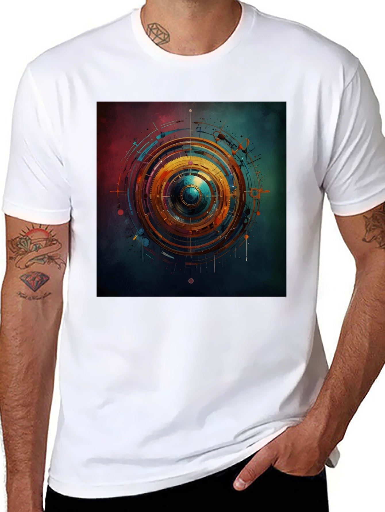 Abstract Geometric Print Black T-Shirt