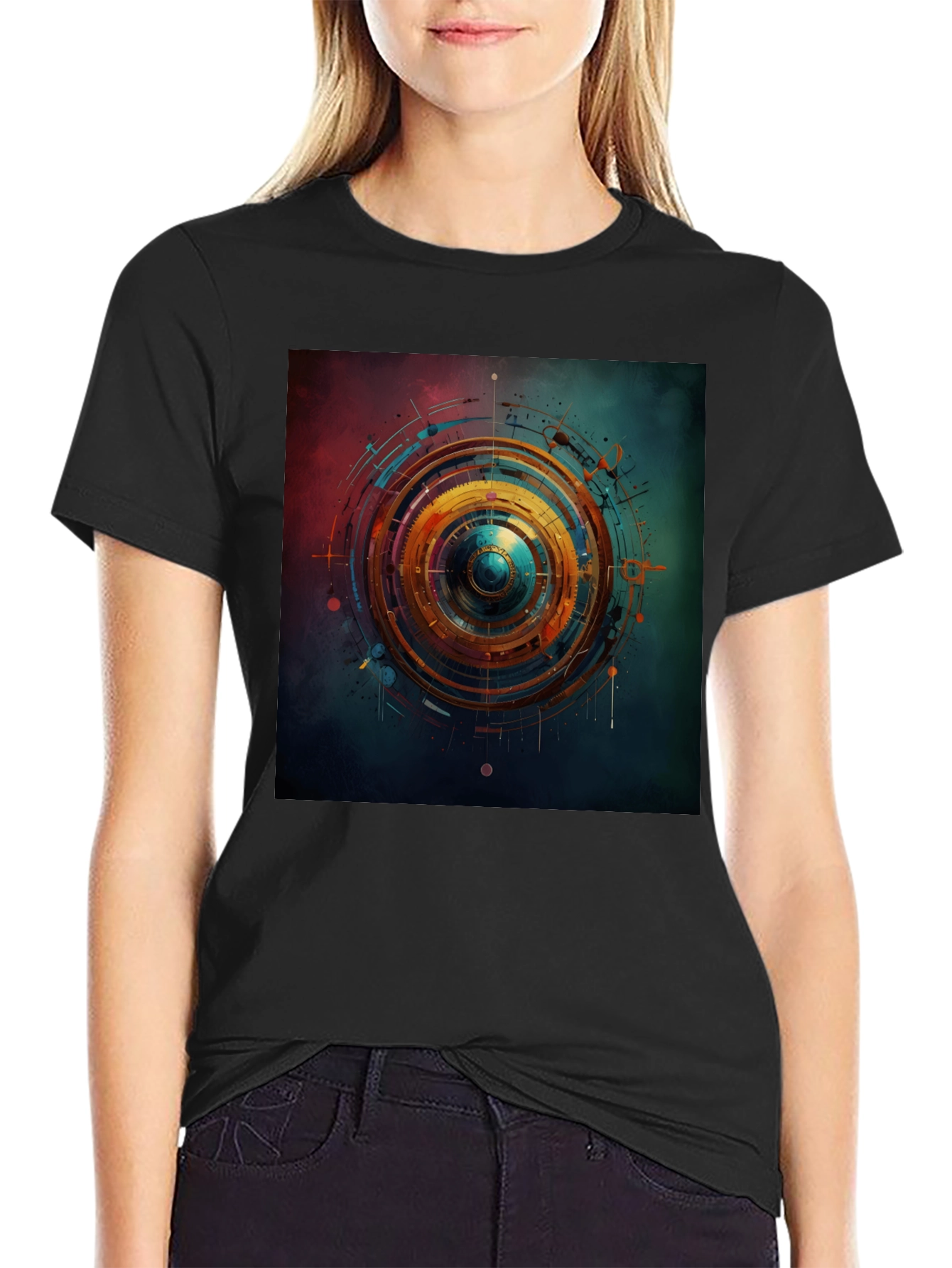 Abstract Geometric Print Black T-Shirt