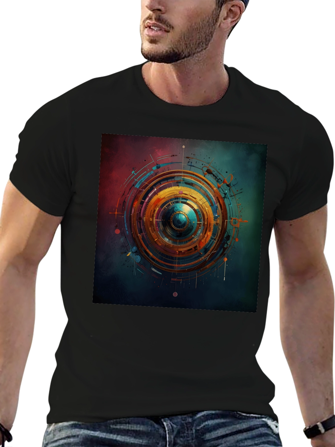 Abstract Geometric Print Black T-Shirt