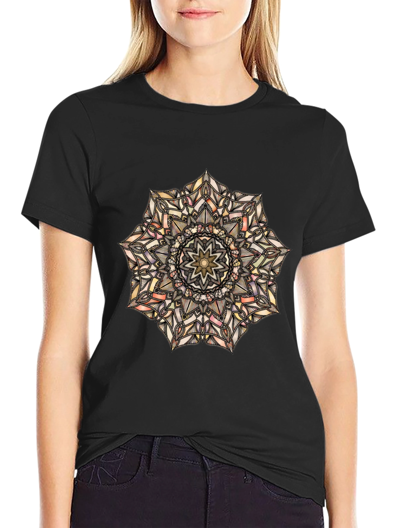 Mandala Print Black T-Shirt