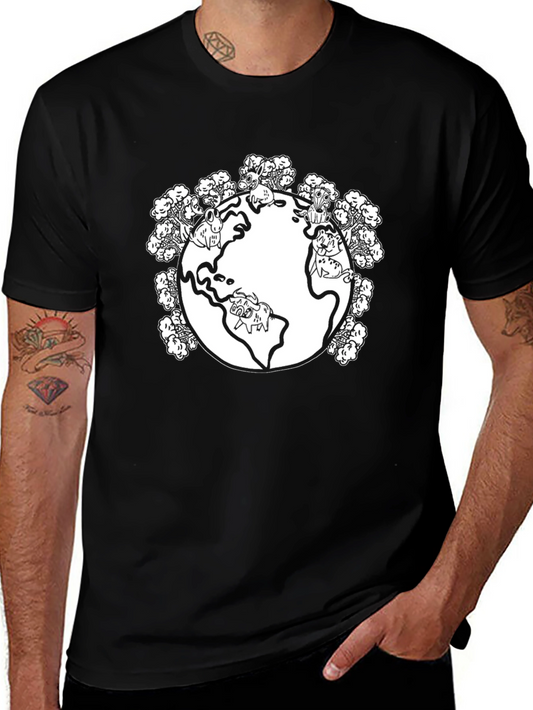 Pug Planet Mens Graphic T-Shirt