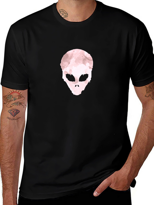 Watercolor Alien Head T-Shirt - Soft Black Cotton