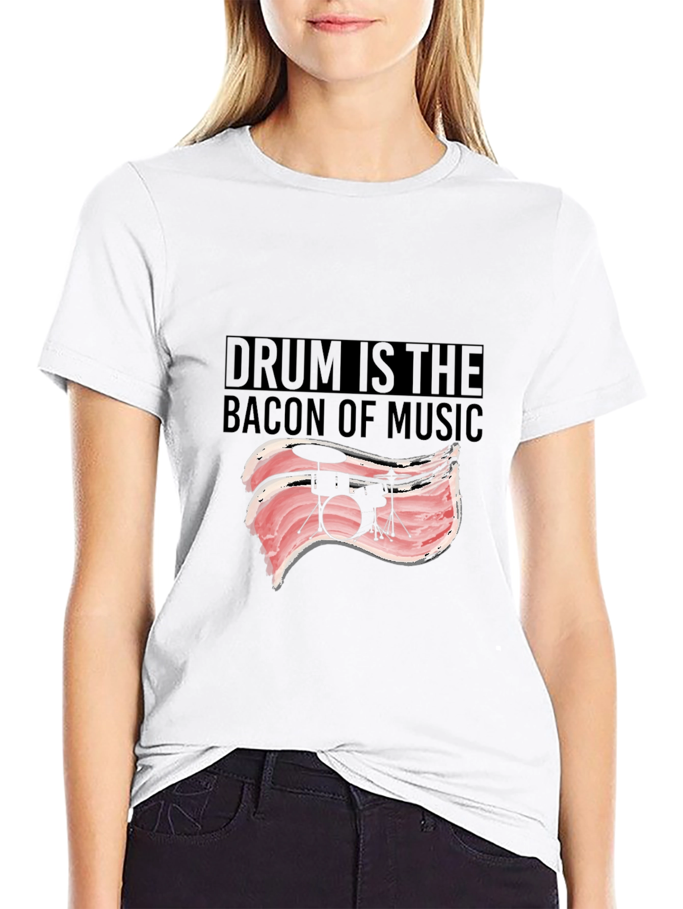 Drum is The Bacon of Music Black T-Shirt