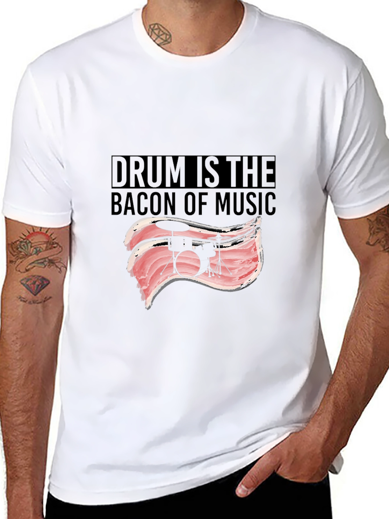 Drum is The Bacon of Music Black T-Shirt