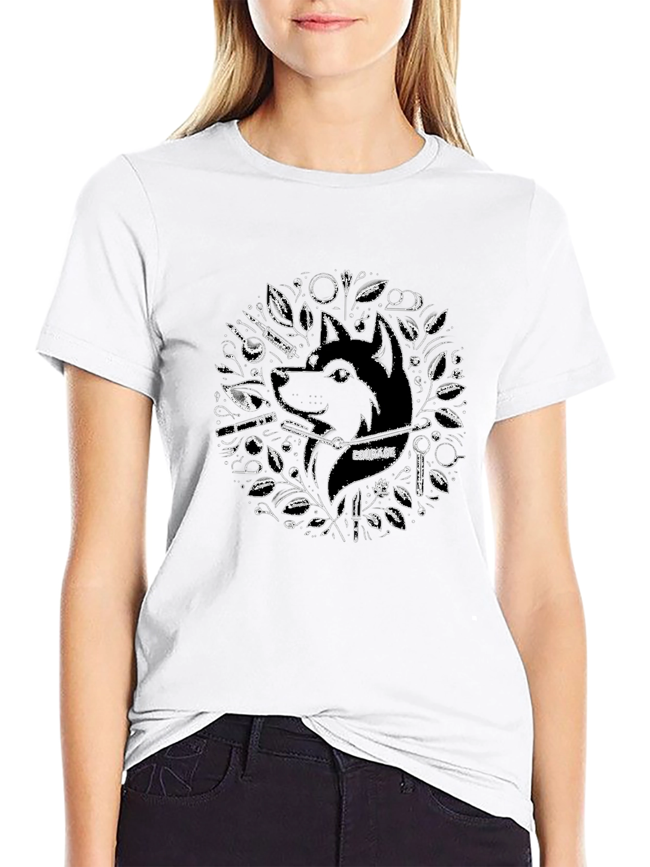 Courage Wolf Graphic Tee - Black Cotton Blend