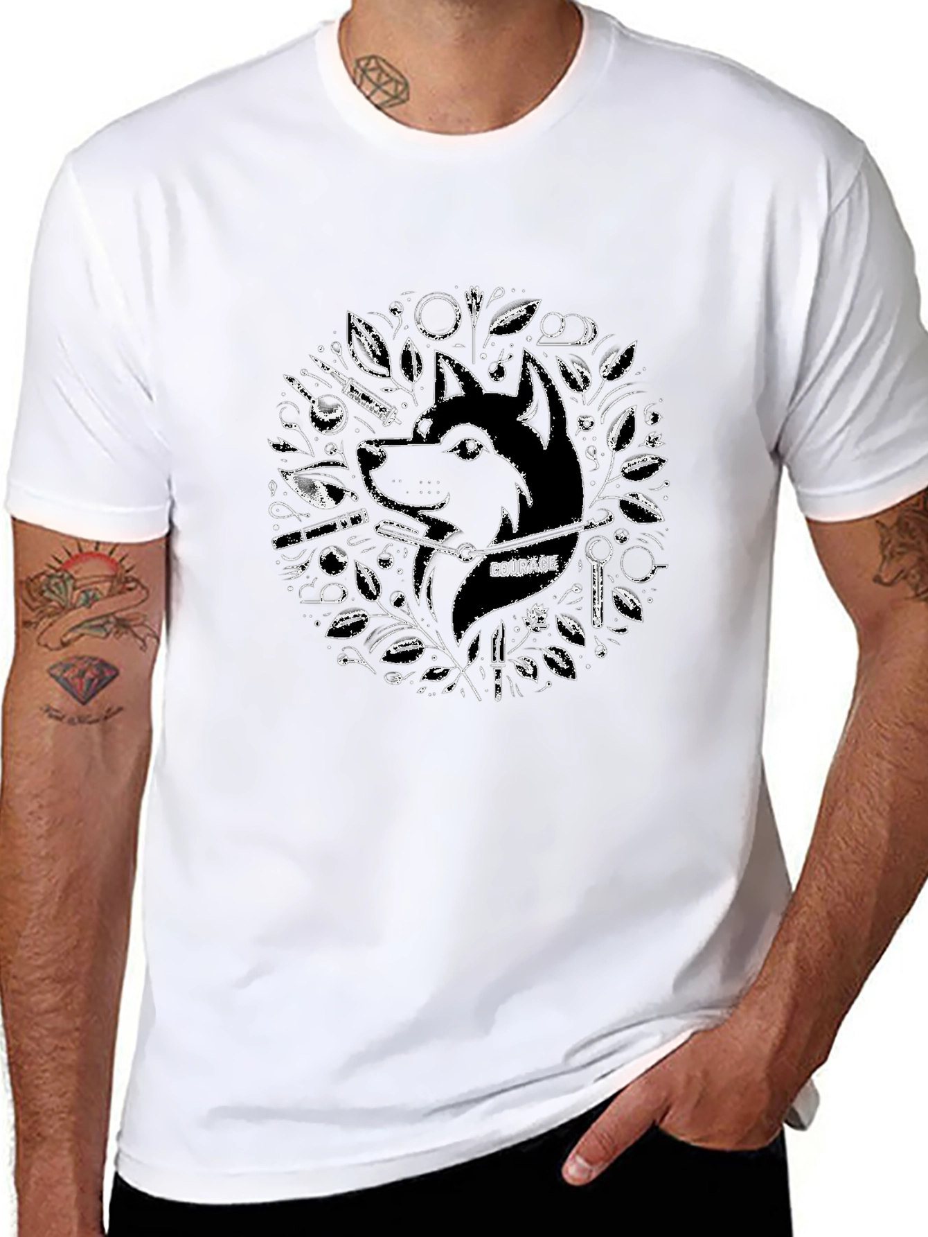 Courage Wolf Graphic Tee - Black Cotton Blend