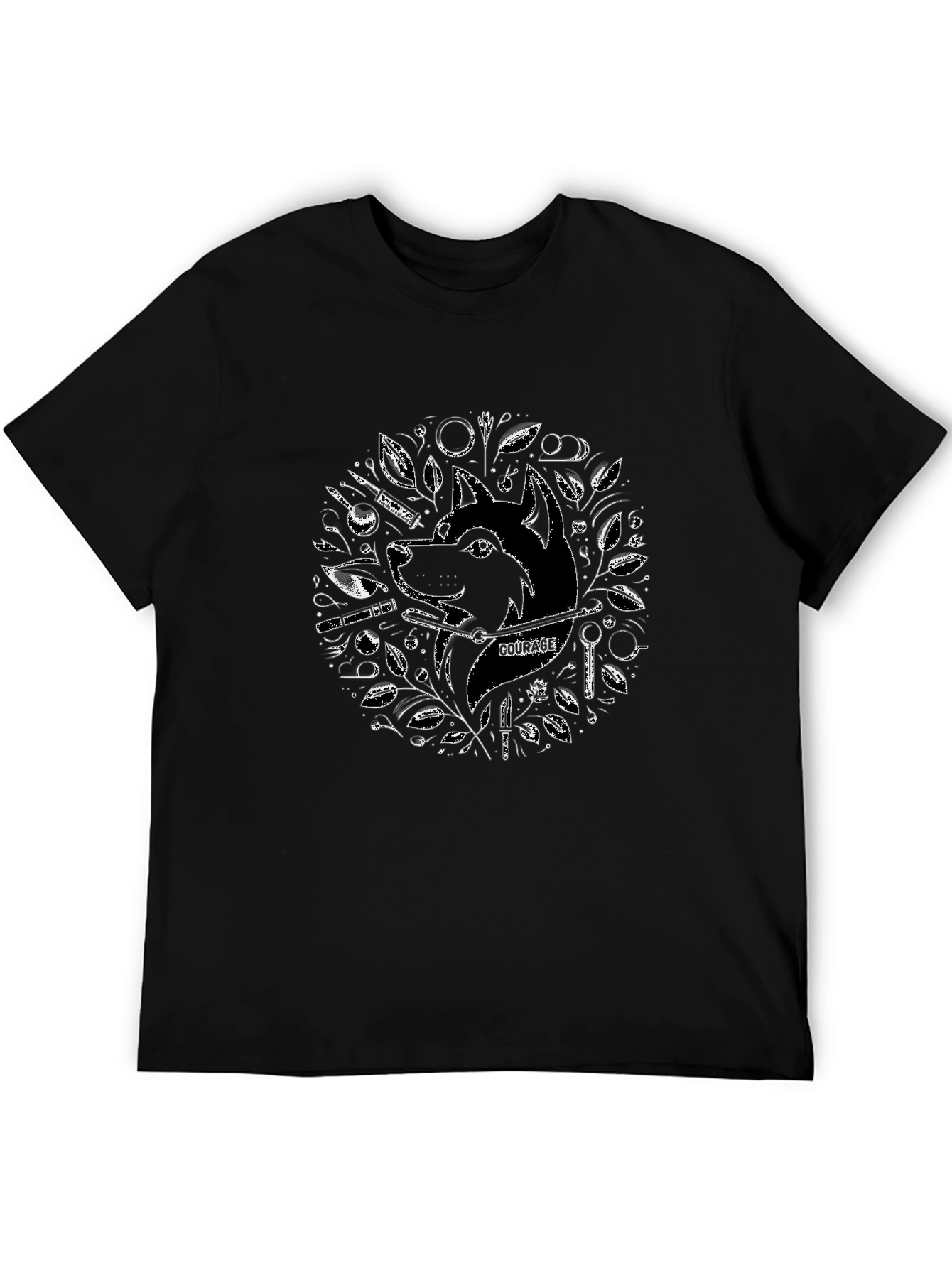 Courage Wolf Graphic Tee - Black Cotton Blend