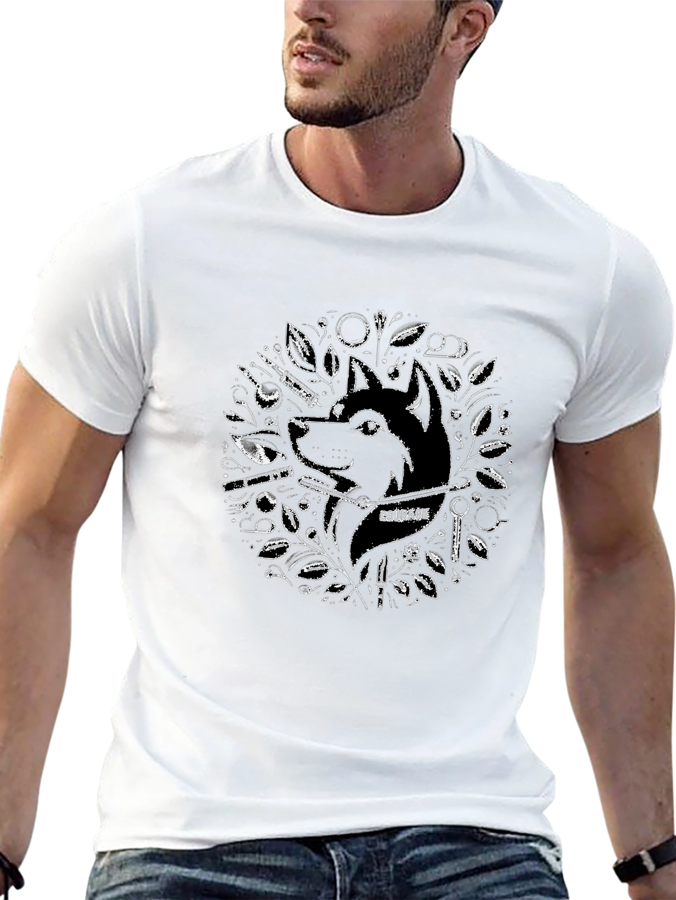 Courage Wolf Graphic Tee - Black Cotton Blend