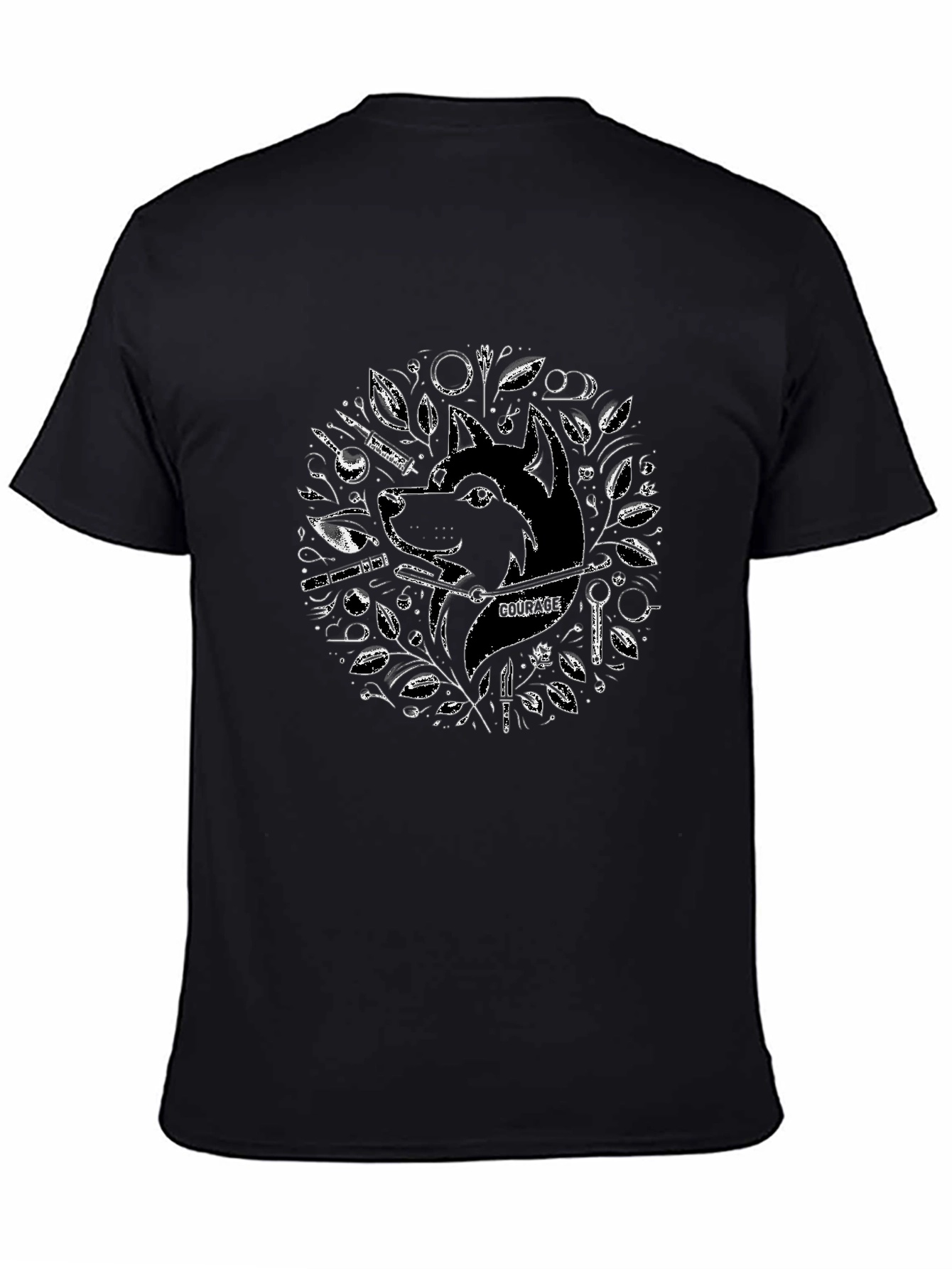 Courage Wolf Graphic Tee - Black Cotton Blend