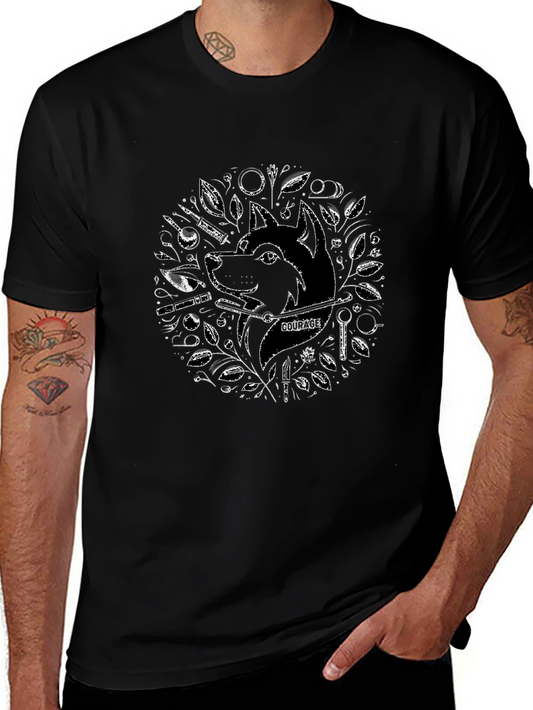Courage Wolf Graphic Tee - Black Cotton Blend