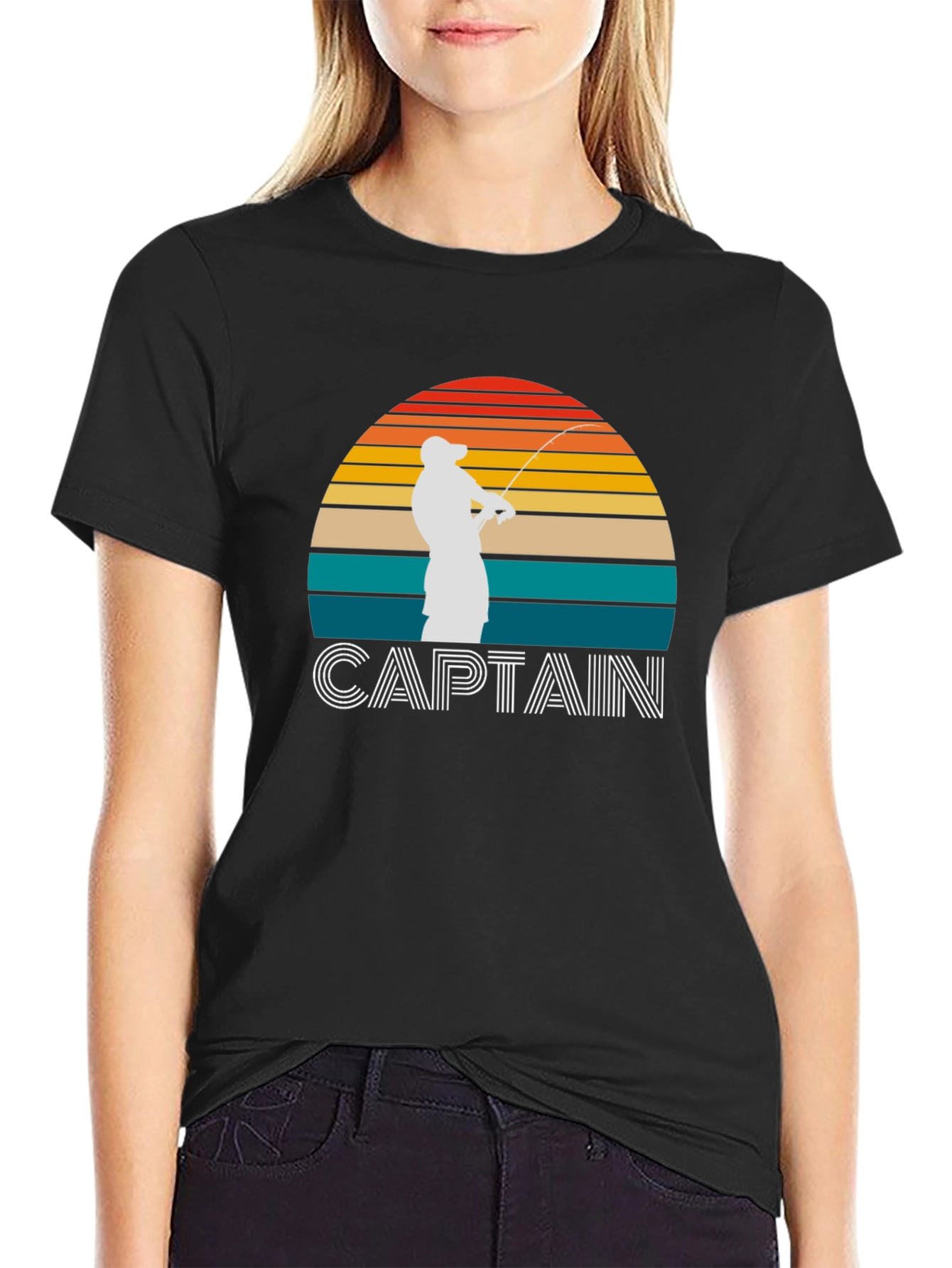 Captain Fishing Sunset Graphic Tee - Mens Black T-Shirt