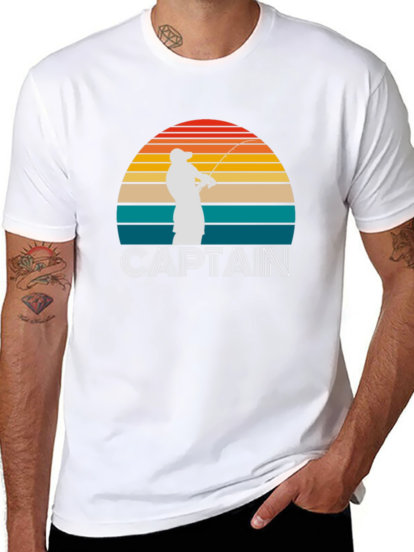 Captain Fishing Sunset Graphic Tee - Mens Black T-Shirt