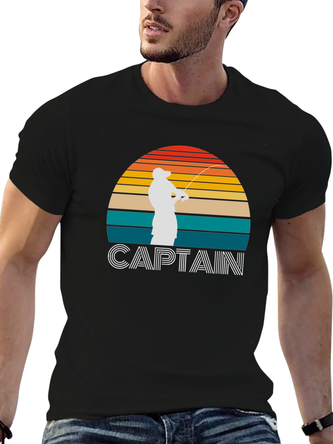Captain Fishing Sunset Graphic Tee - Mens Black T-Shirt
