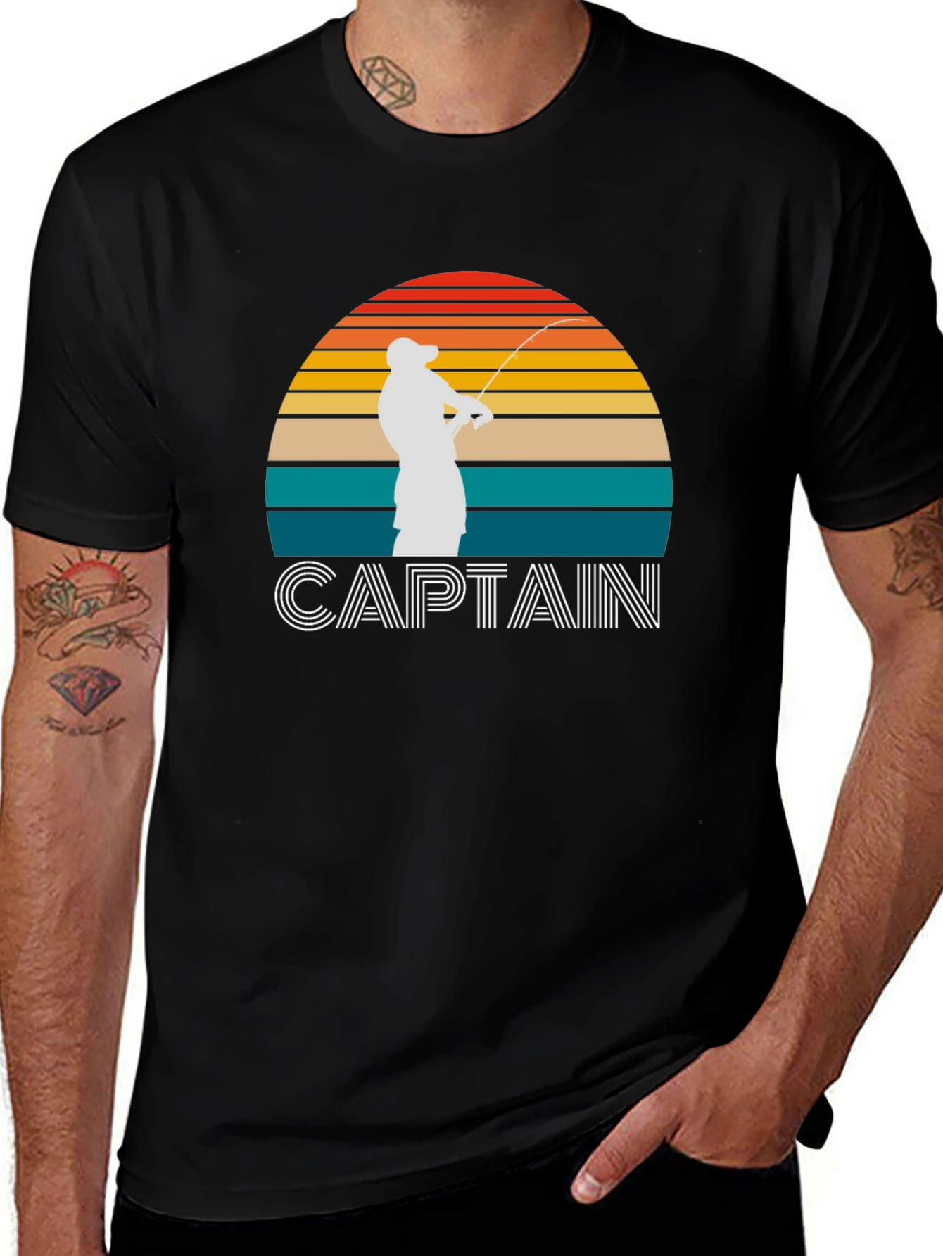 Captain Fishing Sunset Graphic Tee - Mens Black T-Shirt