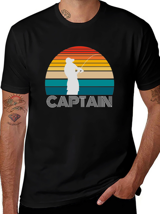 Captain Fishing Sunset Graphic Tee - Mens Black T-Shirt