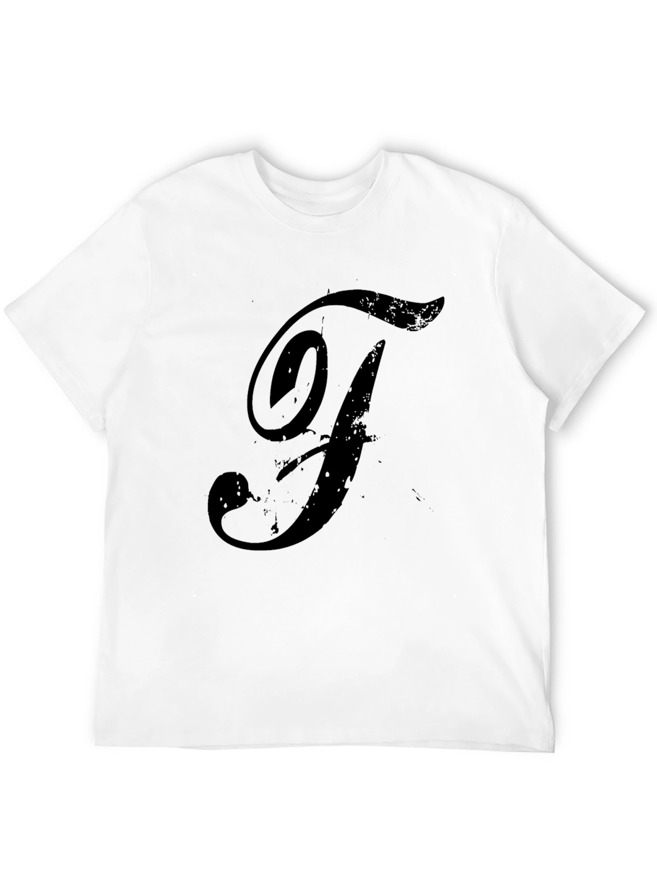 Mens Black T-Shirt with Distressed F Design