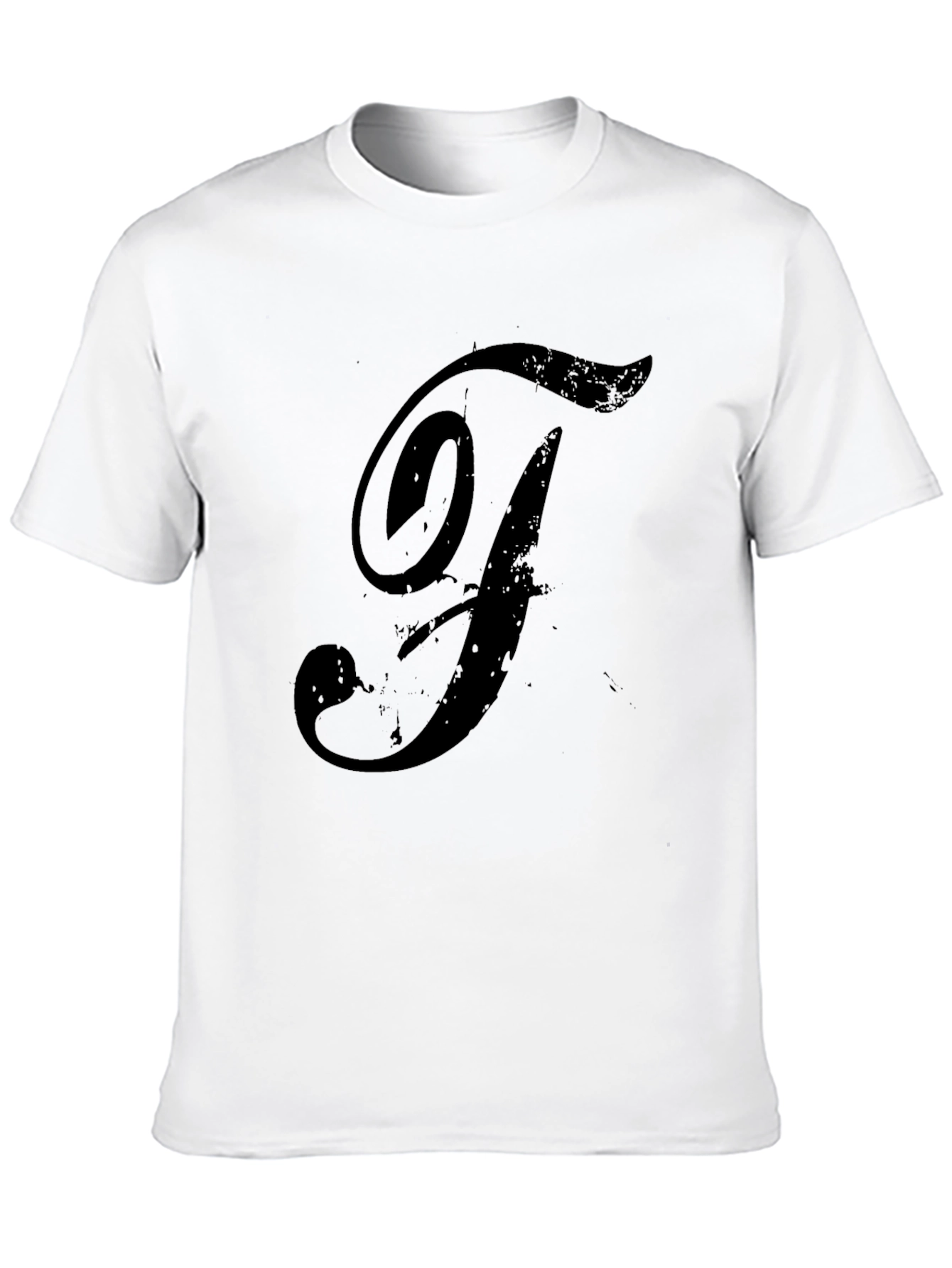 Mens Black T-Shirt with Distressed F Design