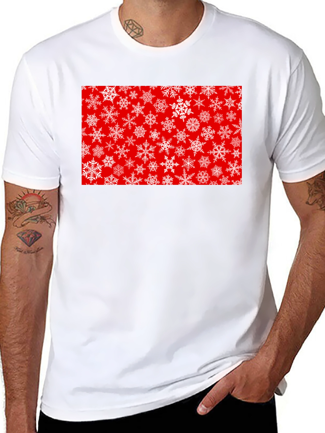 Festive Snowflake Graphic Tee - Red Holiday Shirt
