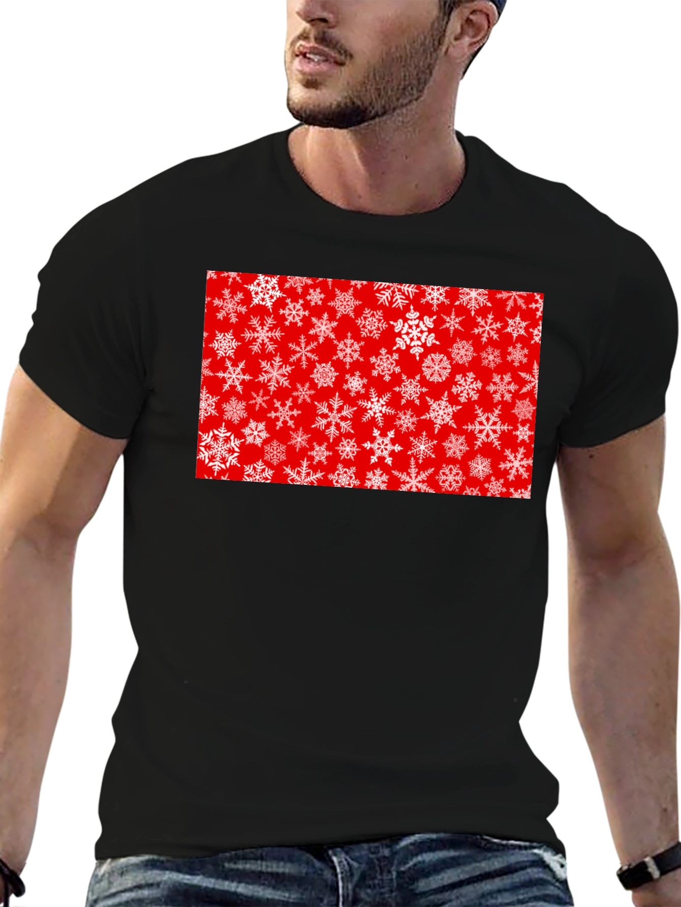 Festive Snowflake Graphic Tee - Red Holiday Shirt
