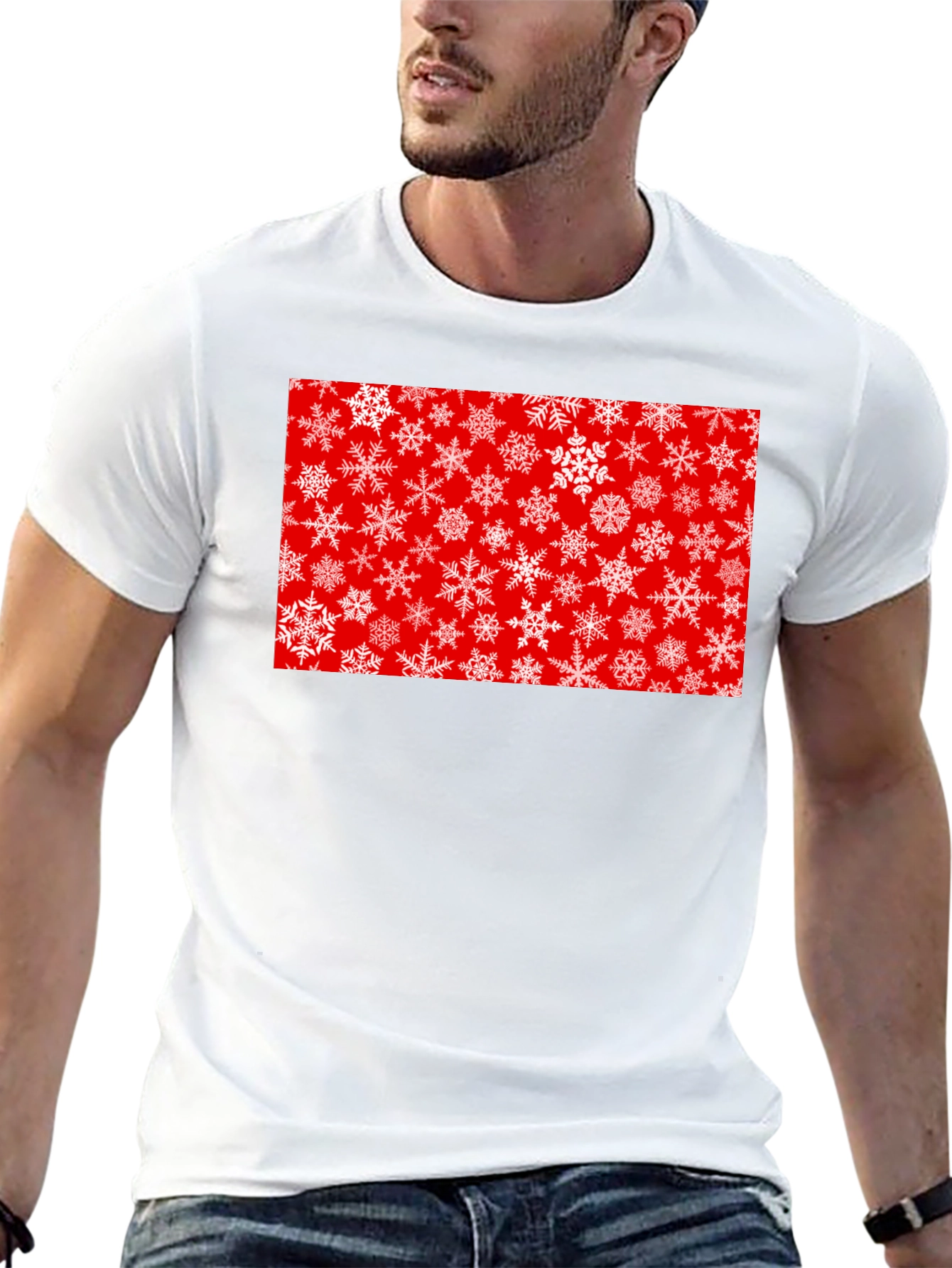 Festive Snowflake Graphic Tee - Red Holiday Shirt