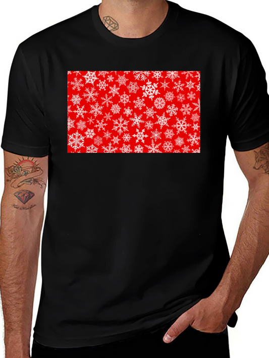 Festive Snowflake Graphic Tee - Red Holiday Shirt