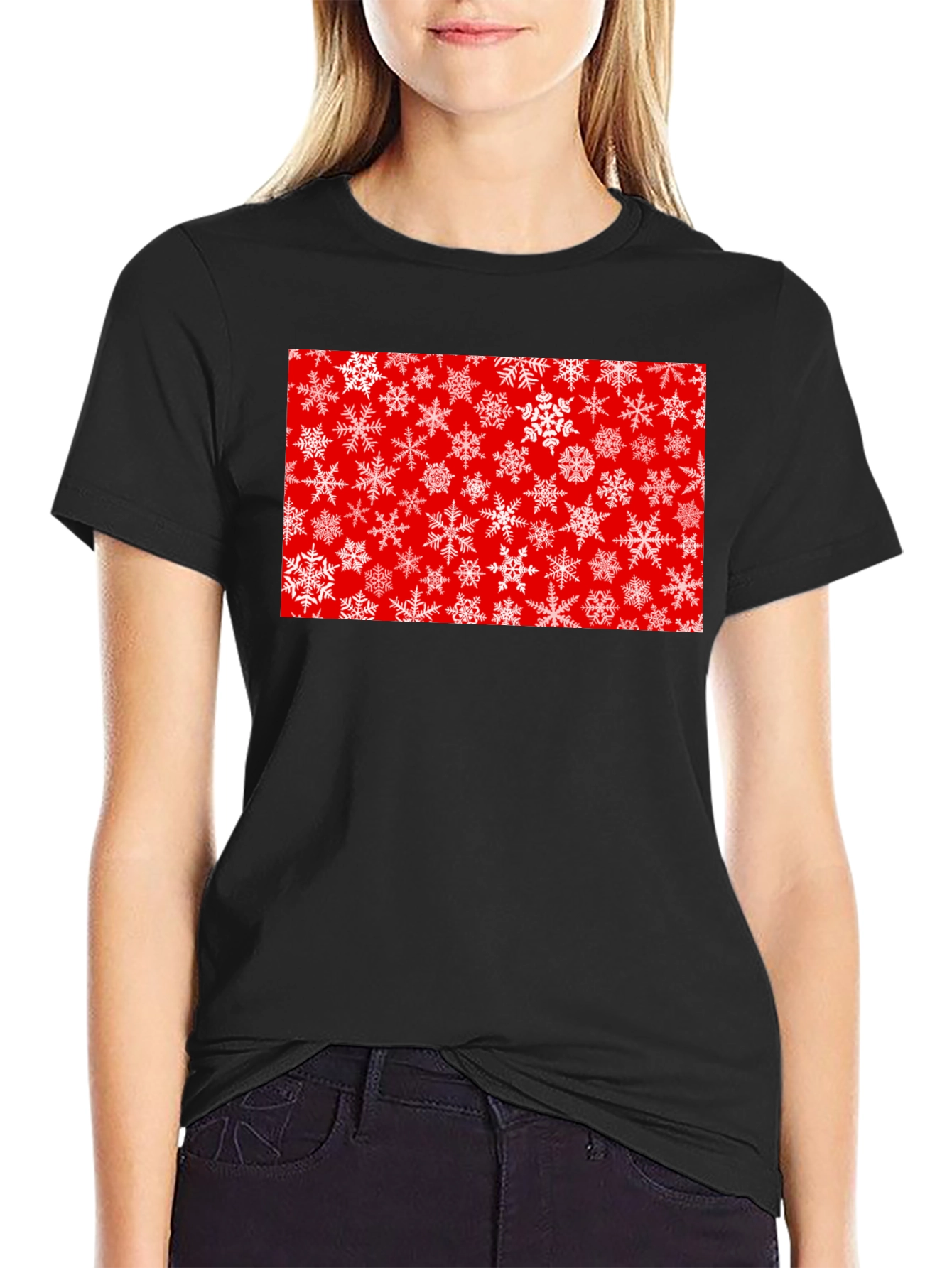 Festive Snowflake Graphic Tee - Red Holiday Shirt
