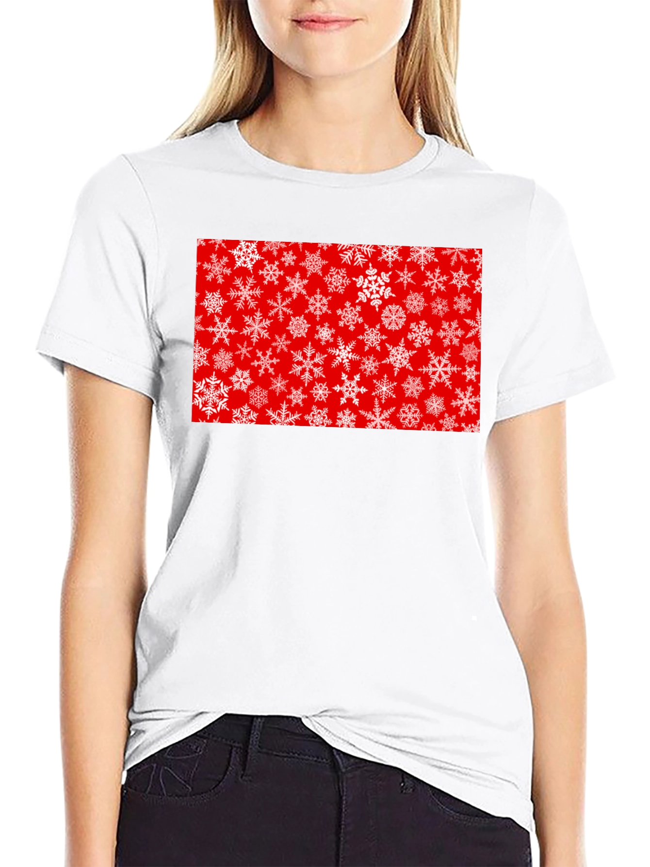 Festive Snowflake Graphic Tee - Red Holiday Shirt