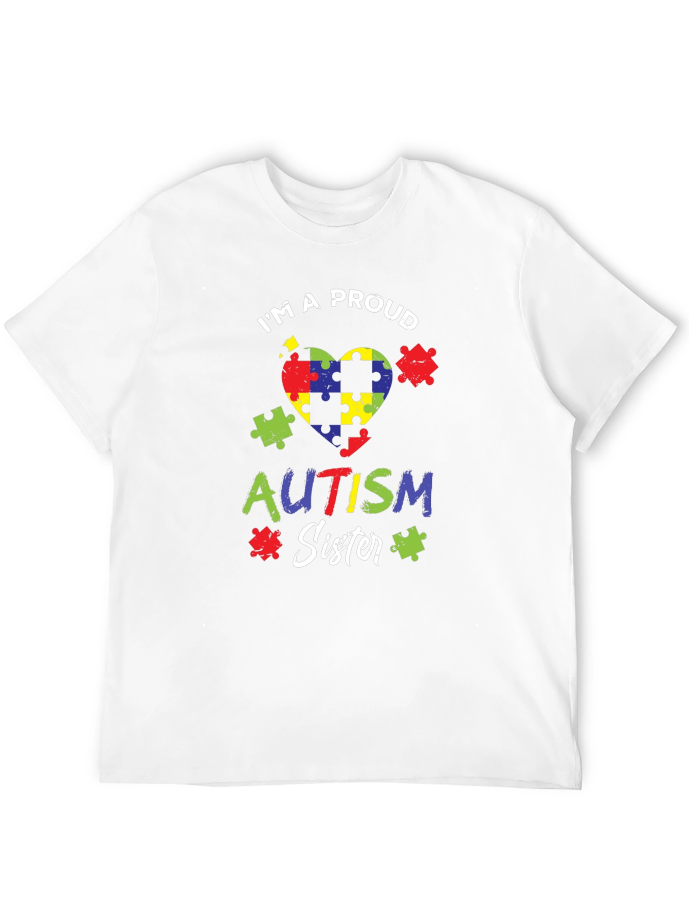 Proud Autism Sister Puzzle Heart T-Shirt