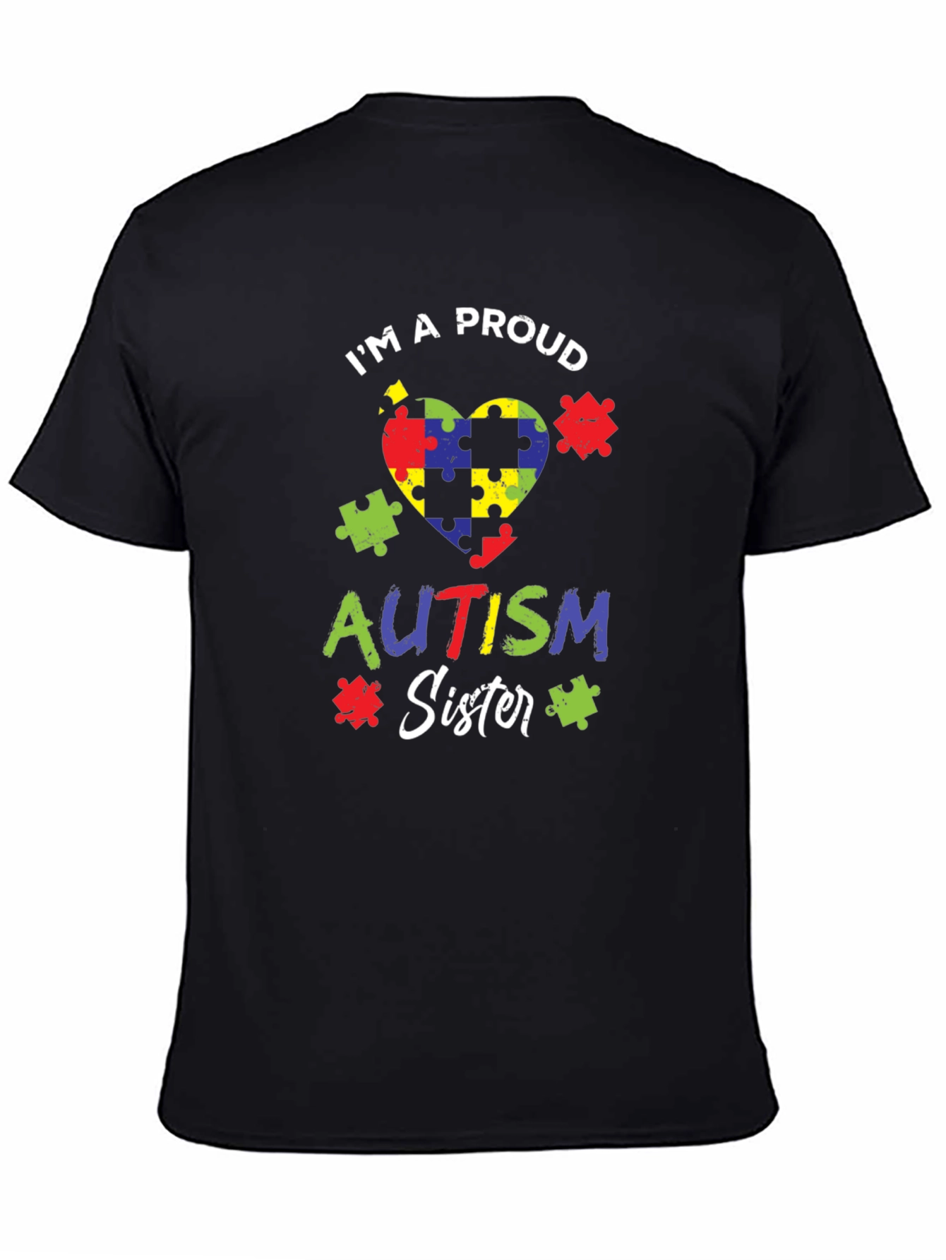 Proud Autism Sister Puzzle Heart T-Shirt