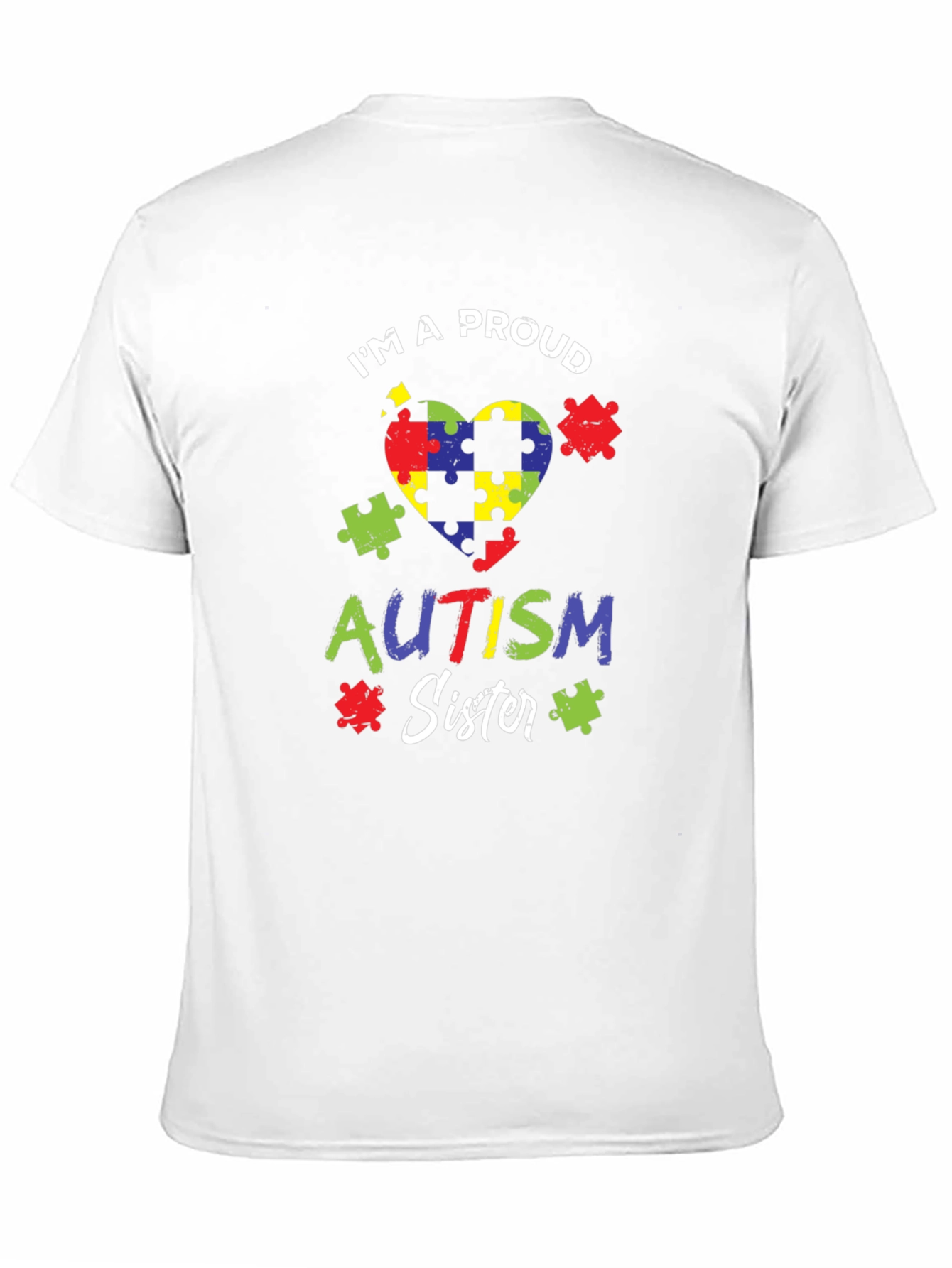 Proud Autism Sister Puzzle Heart T-Shirt