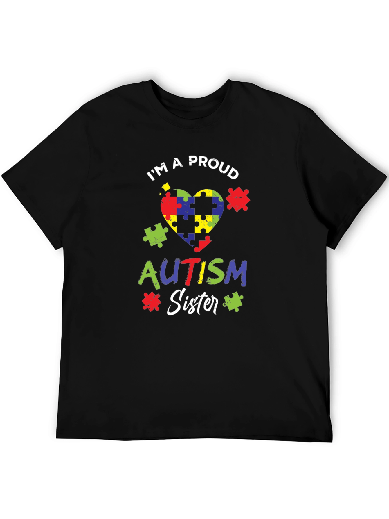 Proud Autism Sister Puzzle Heart T-Shirt