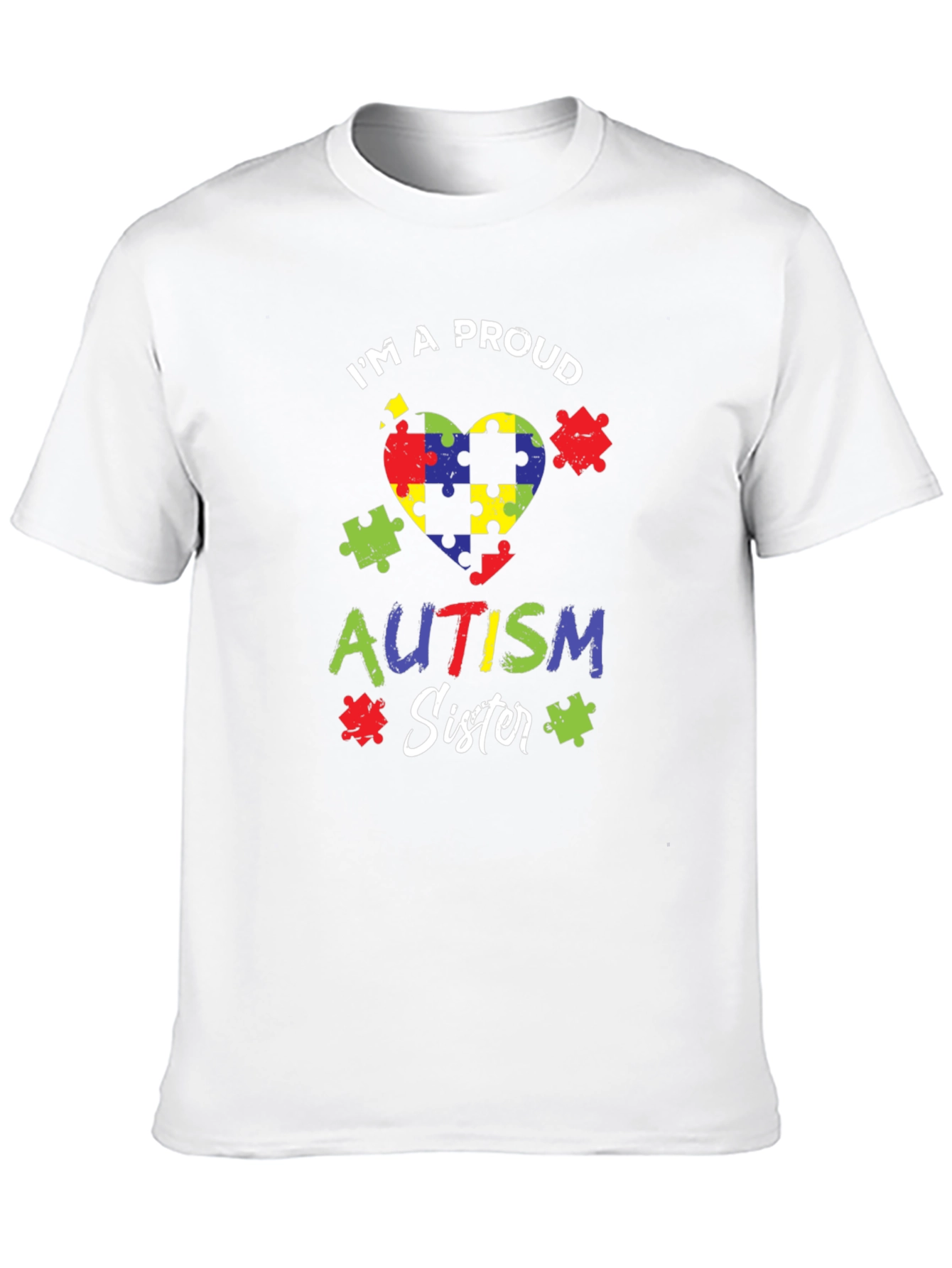 Proud Autism Sister Puzzle Heart T-Shirt