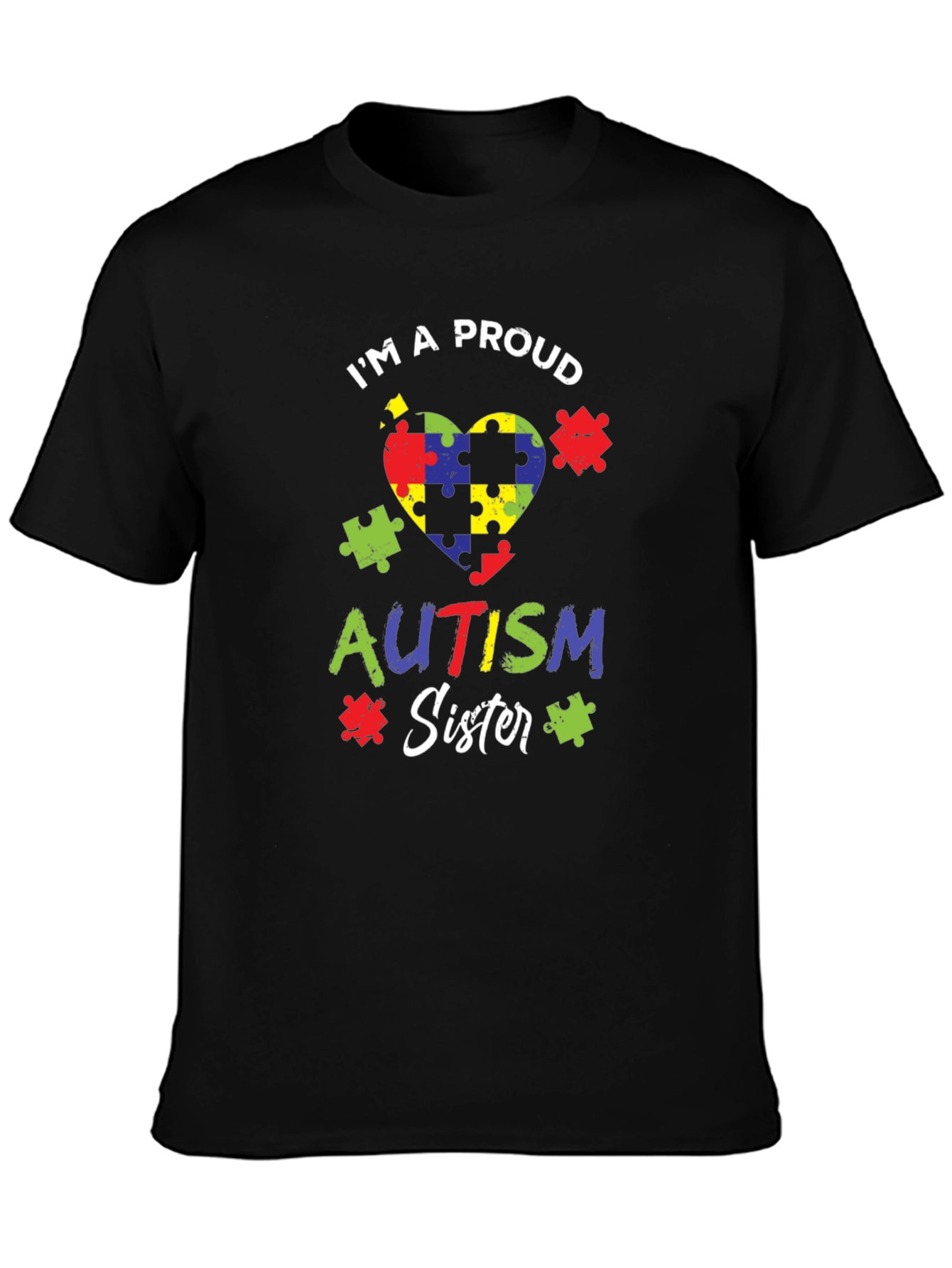 Proud Autism Sister Puzzle Heart T-Shirt