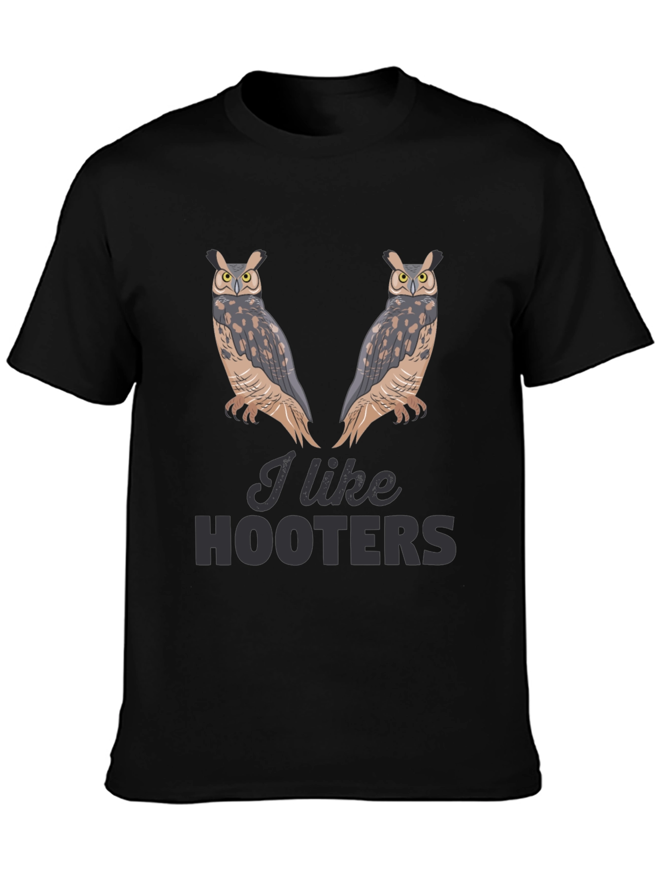 I Like Hooters Owl Graphic Black T-Shirt