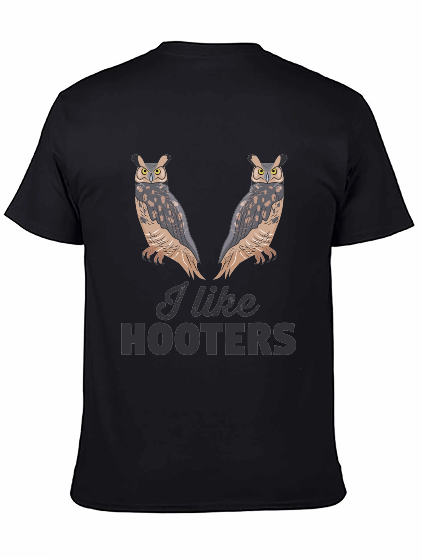 I Like Hooters Owl Graphic Black T-Shirt
